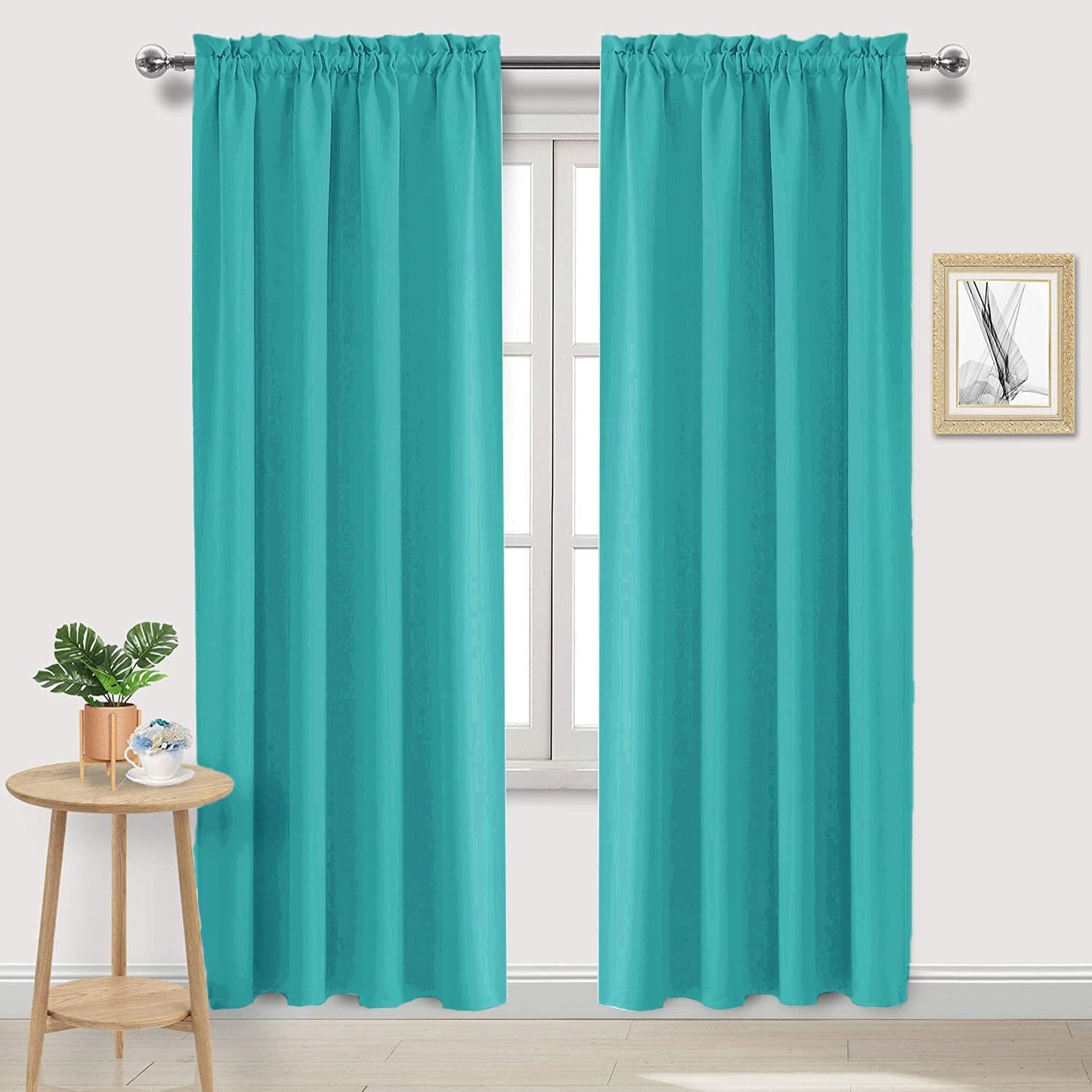 DWCN Blackout Curtains for Living Room Thermal Insulated, Energy Saving & Noise Reducing Bedroom Curtains, Peacock Blue, W 52x L 95 Inch, Set of 2 Rod Pocket Curtain Panels
