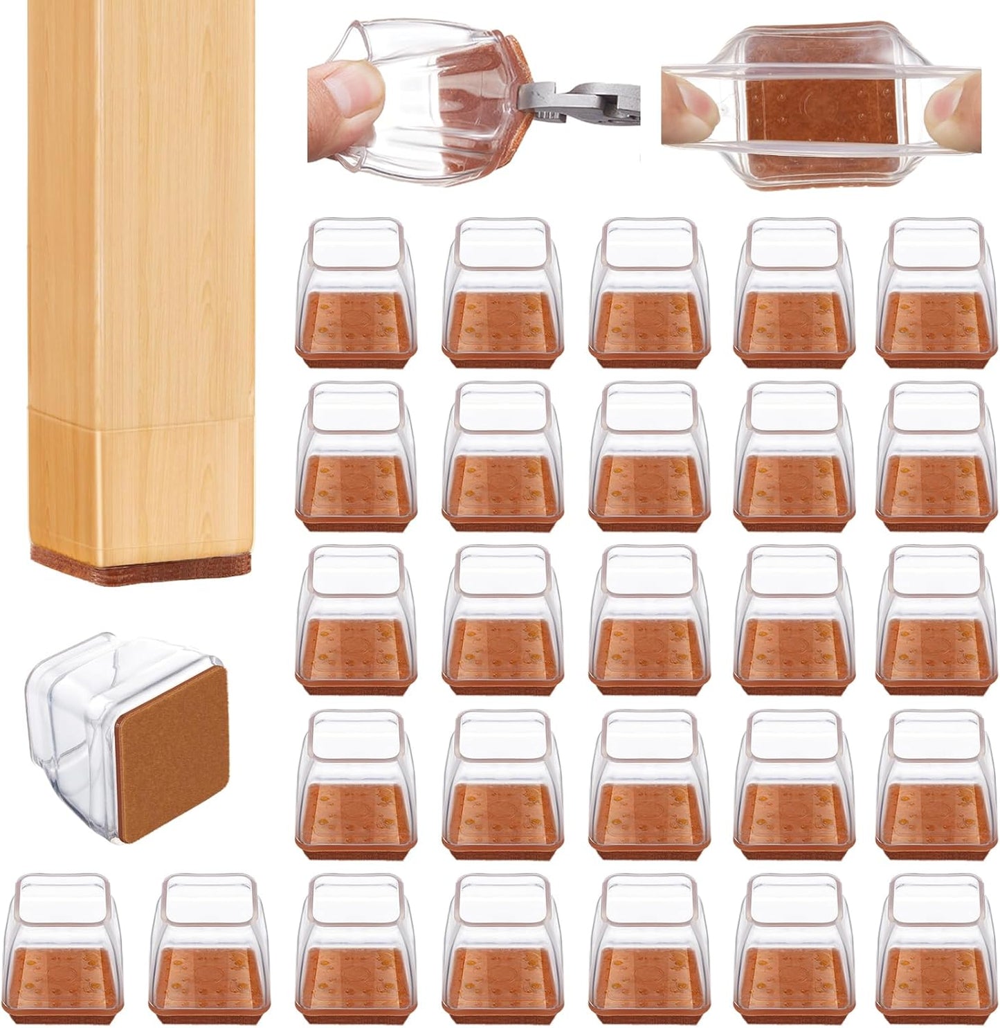 36 Pcs Square Chair Leg Floor Protectors, Felt Furniture Pads for Hardwood Floors, Chair Leg Protectors for Hardwood Floors, Floor Protectors for Chairs, No Scratches and Reduce Noise - Large Size