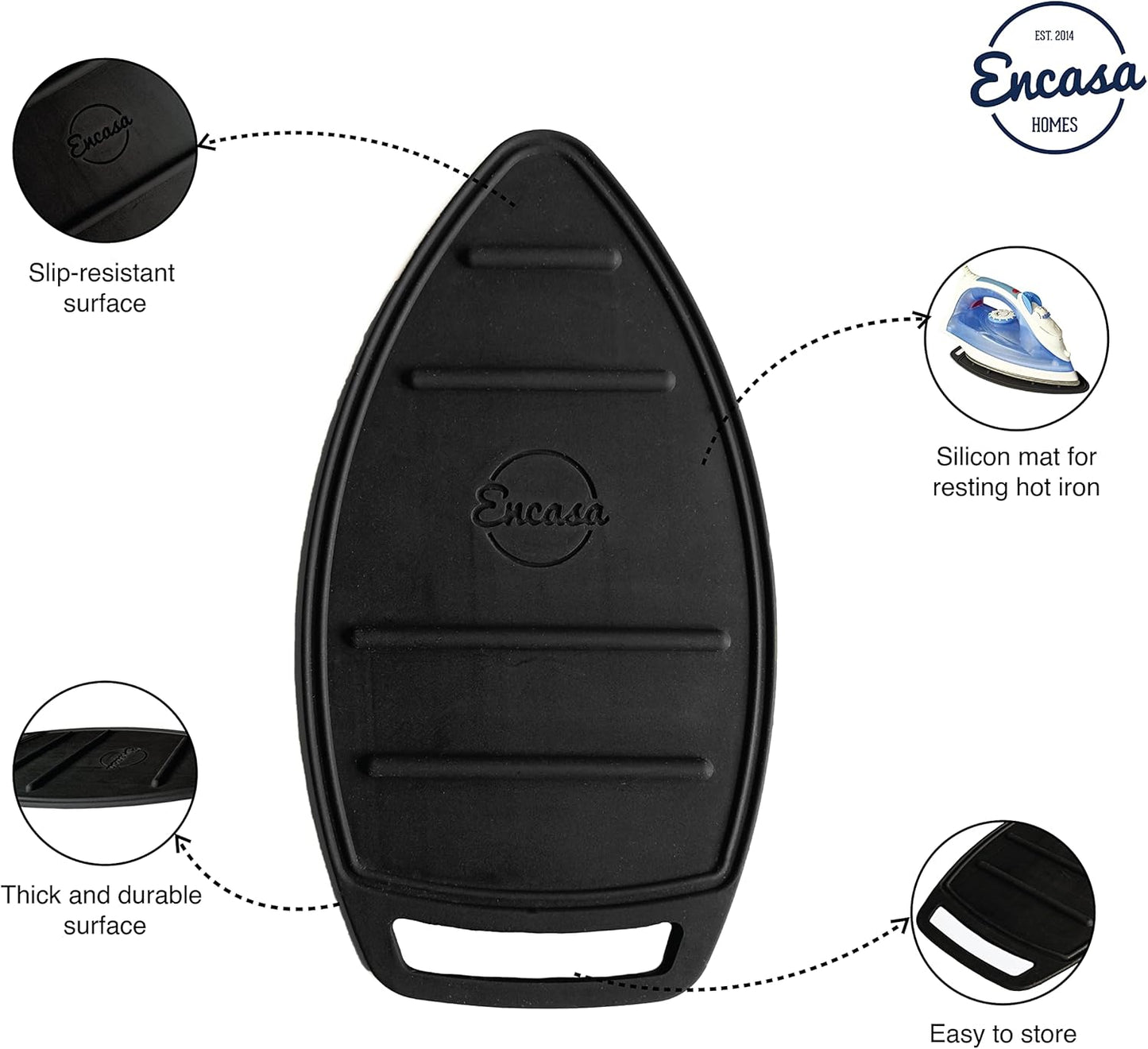 Encasa XO Silicon Mat for Hot Iron Rest - Heat Resistant, Anti - Slip, Thicker Pad for Protecting Your Table During Ironing, Non-Burning, Machine Washable, Durable - Black