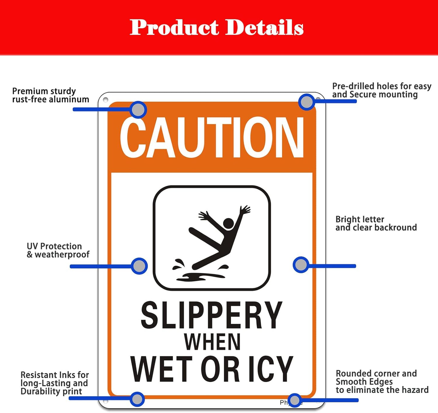 2 Pack Caution Slippery When Wet or Icy Sign, 7” x 10” Metal Rust Free Aluminum Sign, Weather Resistant, Waterproof, Durable Ink, Easy to Install