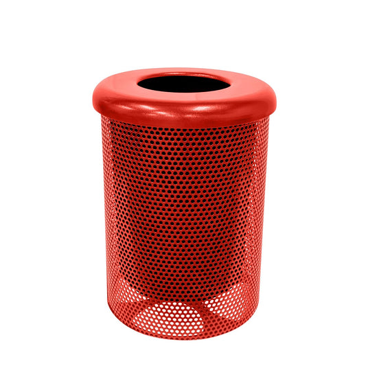 COATEDOUTDOORFURNITURE RFT-P-RED Heavy Duty Round Trash Receptacle with Flat Top, Liner Included, 32 Gallon, Red, Made in America