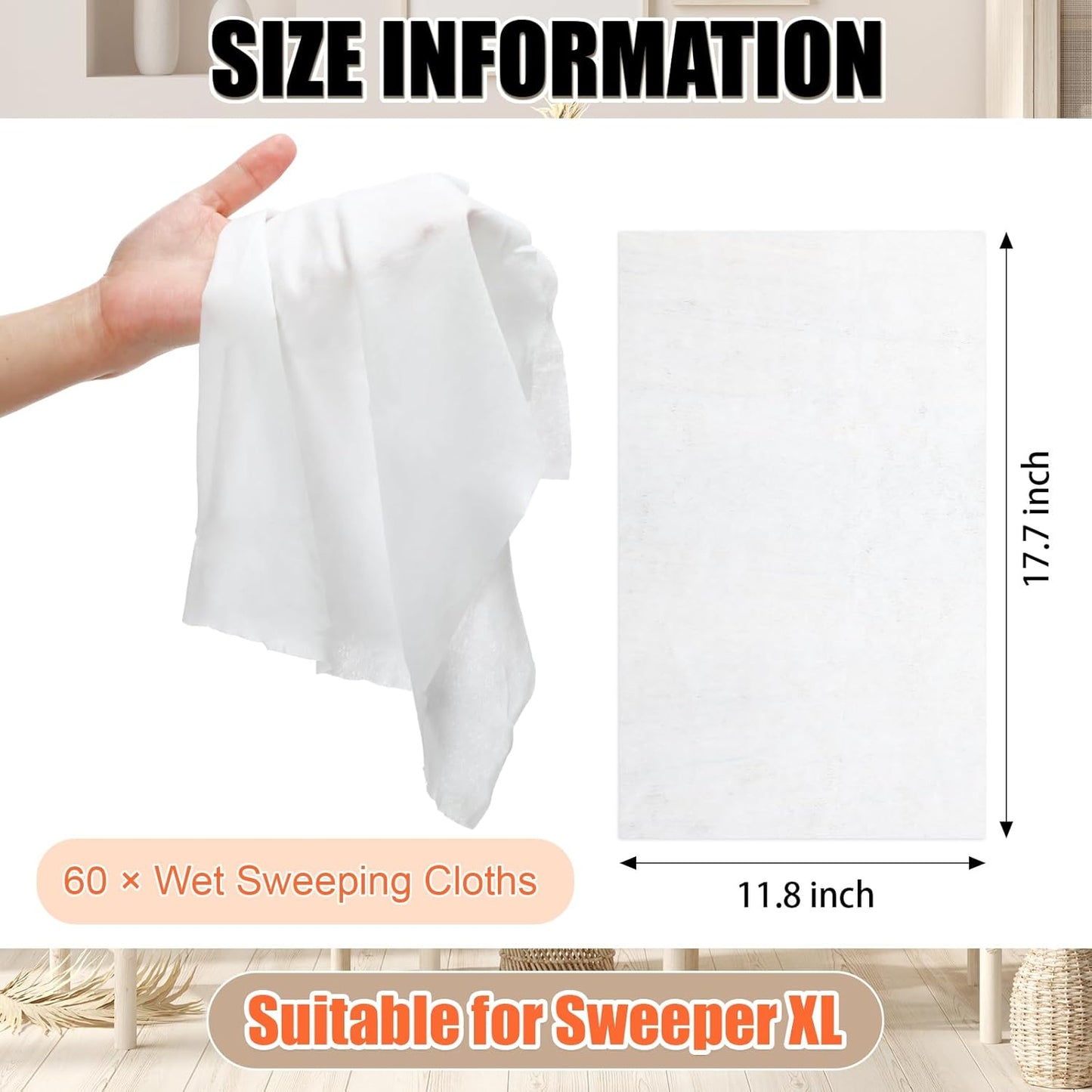 60 Counts Sweeper Wet Mopping Cloths 17.7 x 11.8'' X Large Wet Mop Pads Refills XL Disposable Floor Wipes Duster for Sweeping Scrubbing Cleaning Dry Wood Hardwood Tile