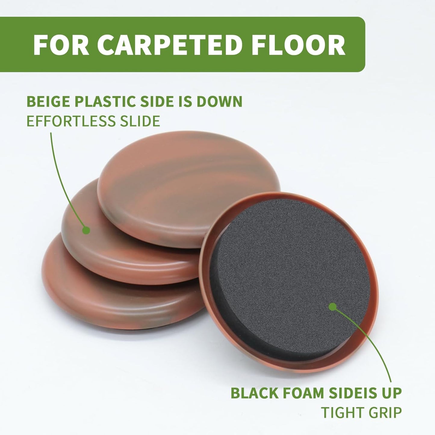 Furniture Sliders for Carpet 8 PCS - 2 1/2 inch Furniture Moving Slider Chair Legs Floors Protectors Furniture Movers Sliders – Move Your Furniture Easy & Safely(for Carpet) Brown Coffee