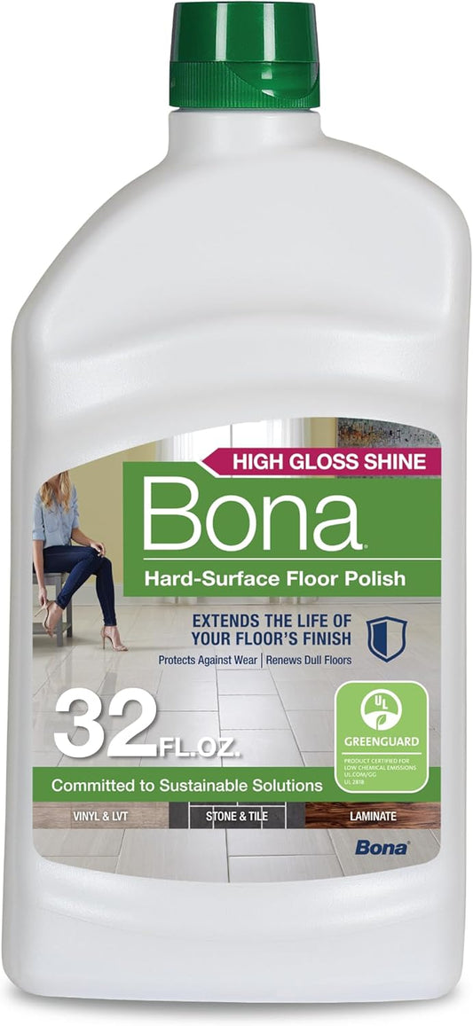 Bona Multi-Surface Floor Polish - 32 fl oz - High Gloss Shine - Protects and Renews Stone, Tile, Laminate, and Vinyl Flooring - Covers 500 sq ft