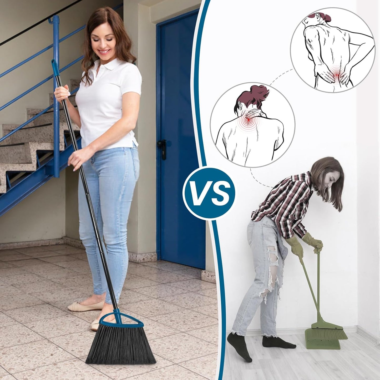 MAVRIZ Outdoor Broom Heavy Duty Angle Broom with 60" Long Handle Stiff Bristle Brooms for Sweeping Indoor, Restaurant, Shop, Garage, Commercial