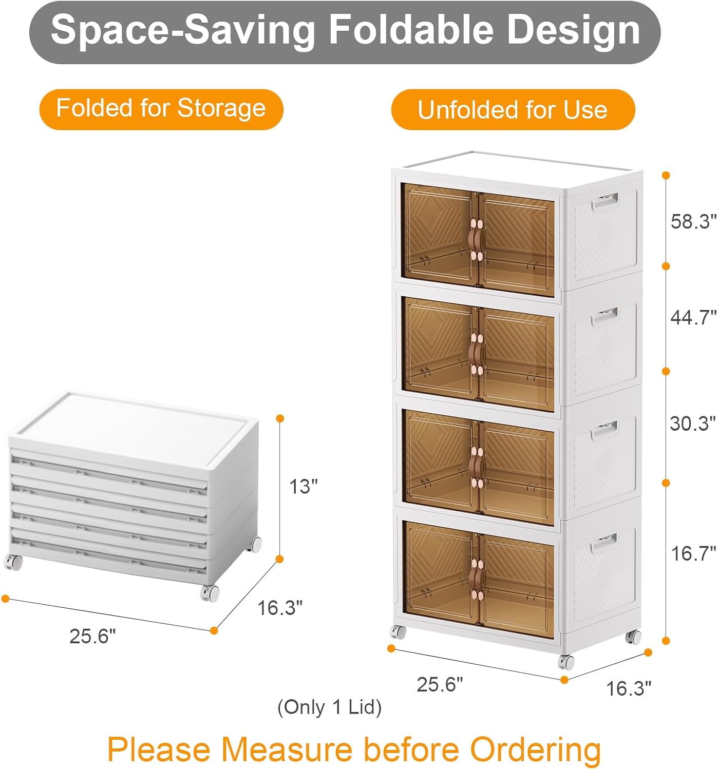 Extra Large Stackable Storage Bins with Lids & Wheels & Door, 448QT-112QT/28GAL*4Pack Foldable Collapsible Closet Organizers, Plastic containers drawers for bedroom Dorm