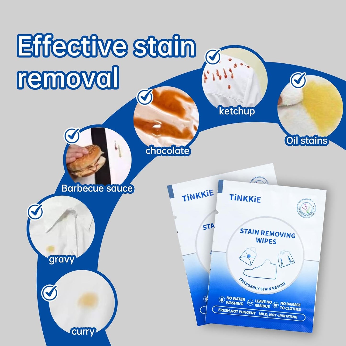 50-Pack Stain Remover Wipes, Portable Clothing Stain Remover Wipes, Instant Stain Remover and Individually Wrapped, Stain Removers for Clothes, Shoes And Surface cleaning of headphones and electronics