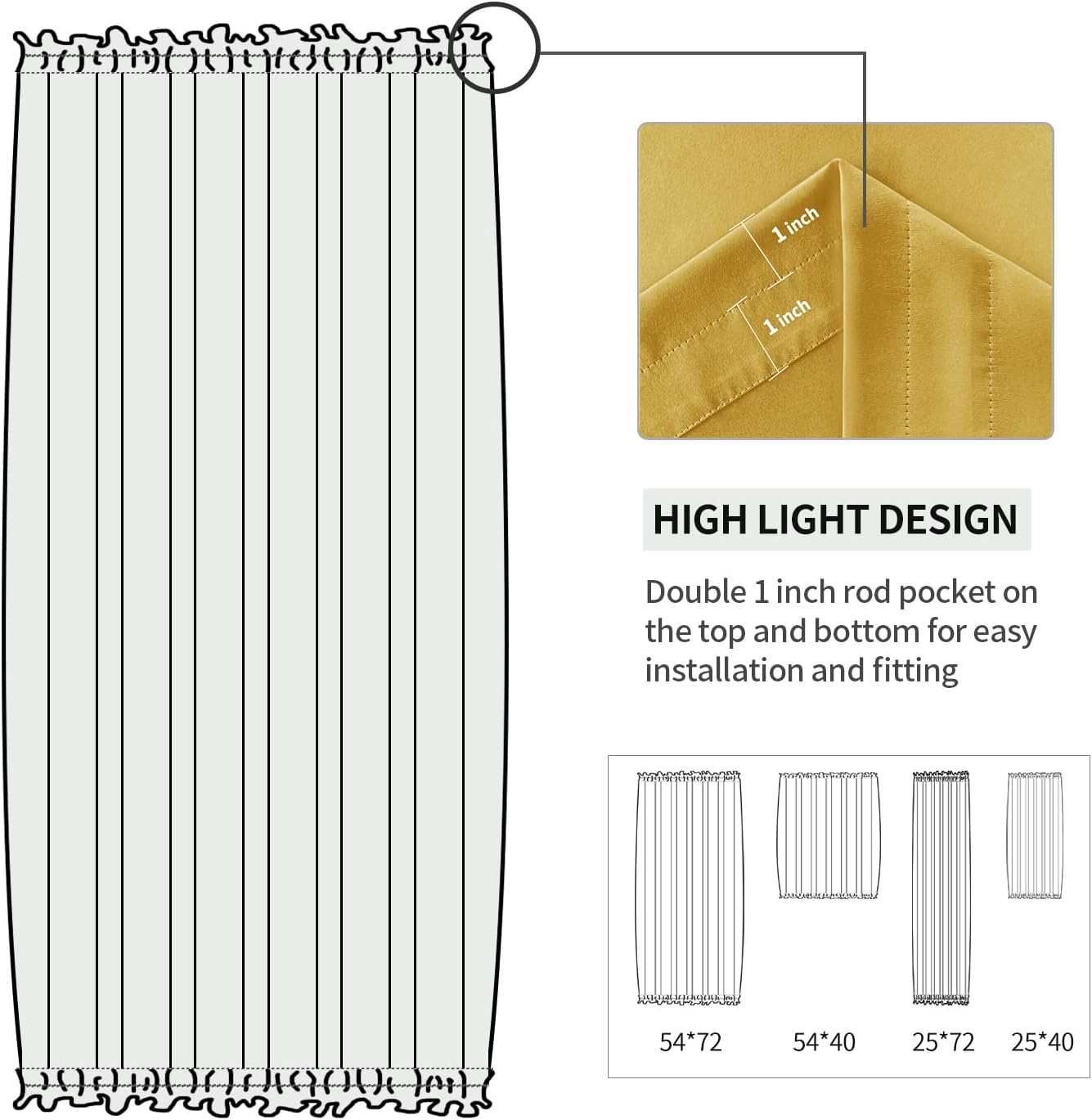 DWCN French Door Curtains – Rod Pocket Thermal Blackout Curtain for Doors with Glass Window, Kitchen and Patio Doors for Privacy, 54 X 72 Inches Long, 1 Curtain Panel with Tieback, Yellow