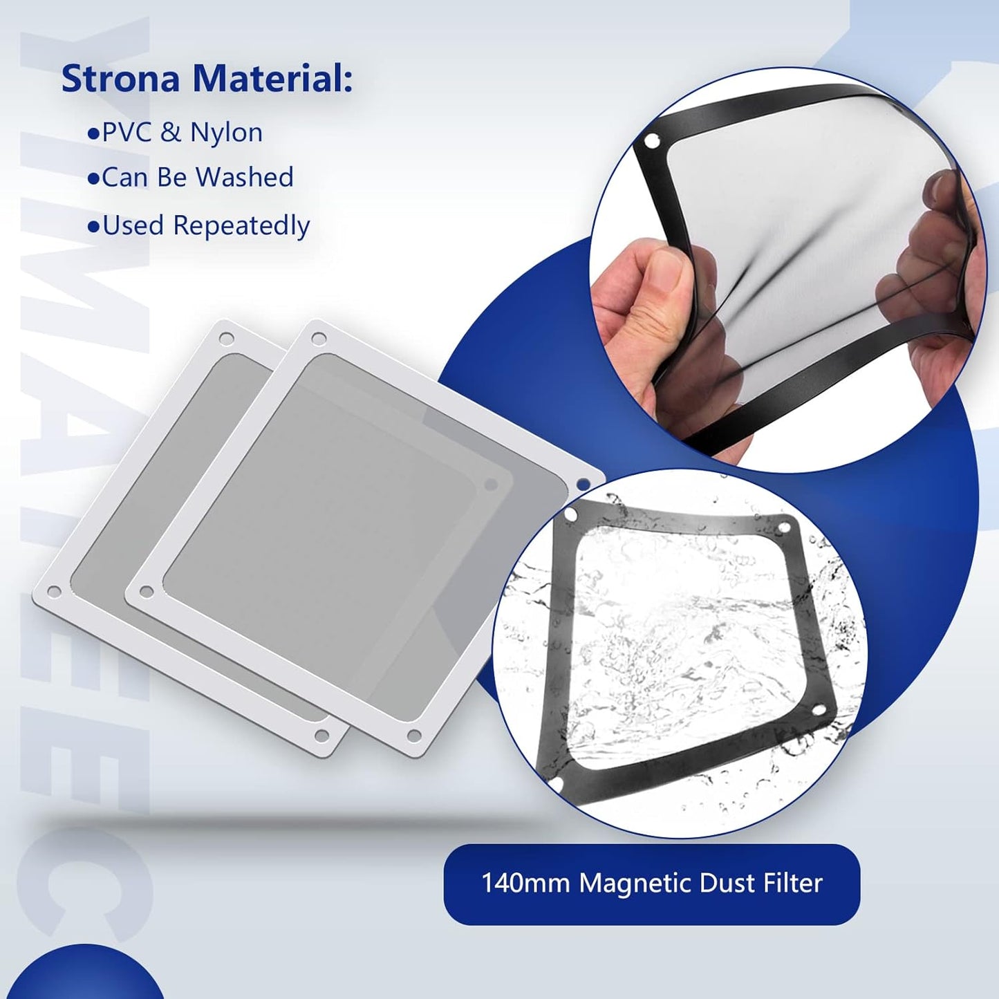 Dust Filter PC 140mm for Computer Cooler/PSU/Routers Nylon 80 Mesh, Magnetic Frame Fan Dust Mesh PC Cooler Filter Dustproof Computer Fan Grills (Nylon, 140 * 140mm, 2pcs, White)