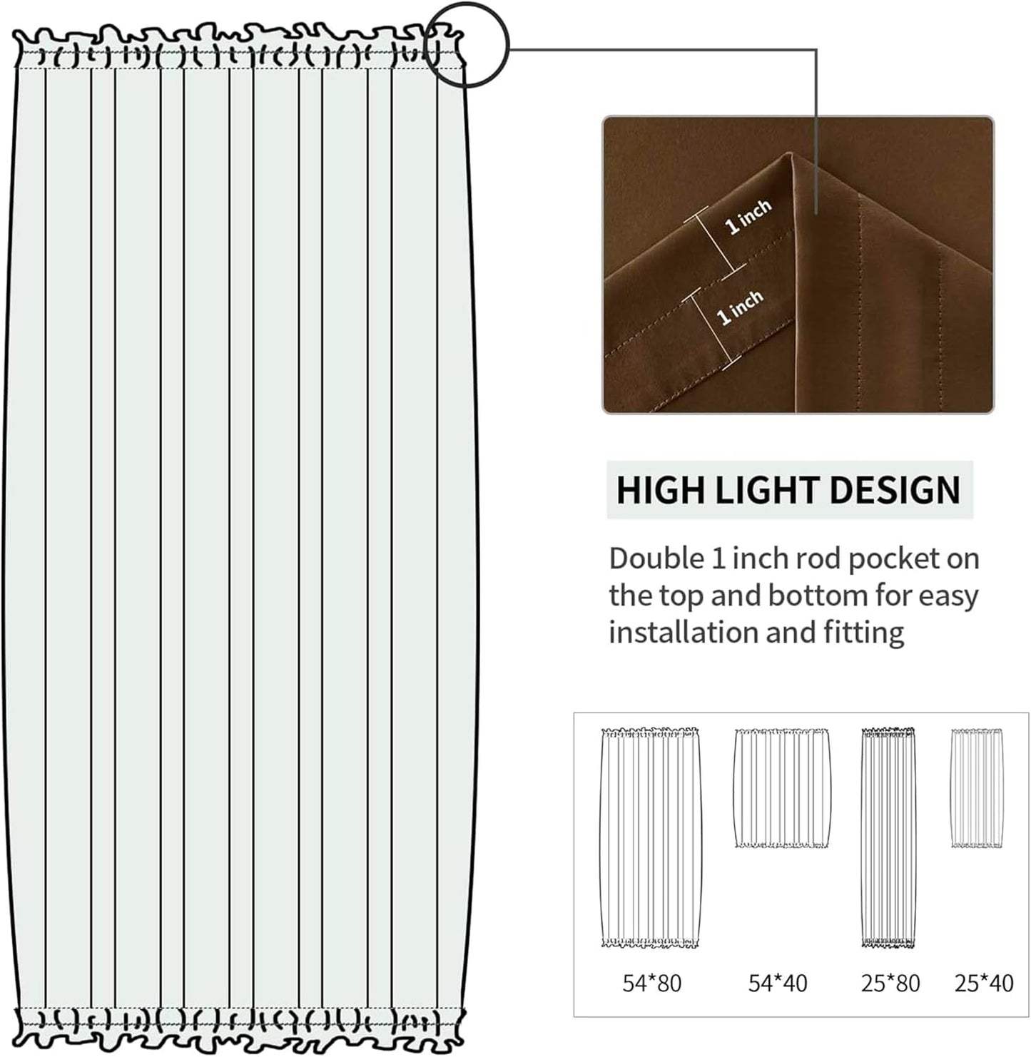 DWCN French Door Curtains – Rod Pocket Thermal Blackout Curtain for Doors with Glass Window, Kitchen and Patio Doors for Privacy, 54 X 80 Inches Long, 1 Curtain Panel with Tieback, Brown