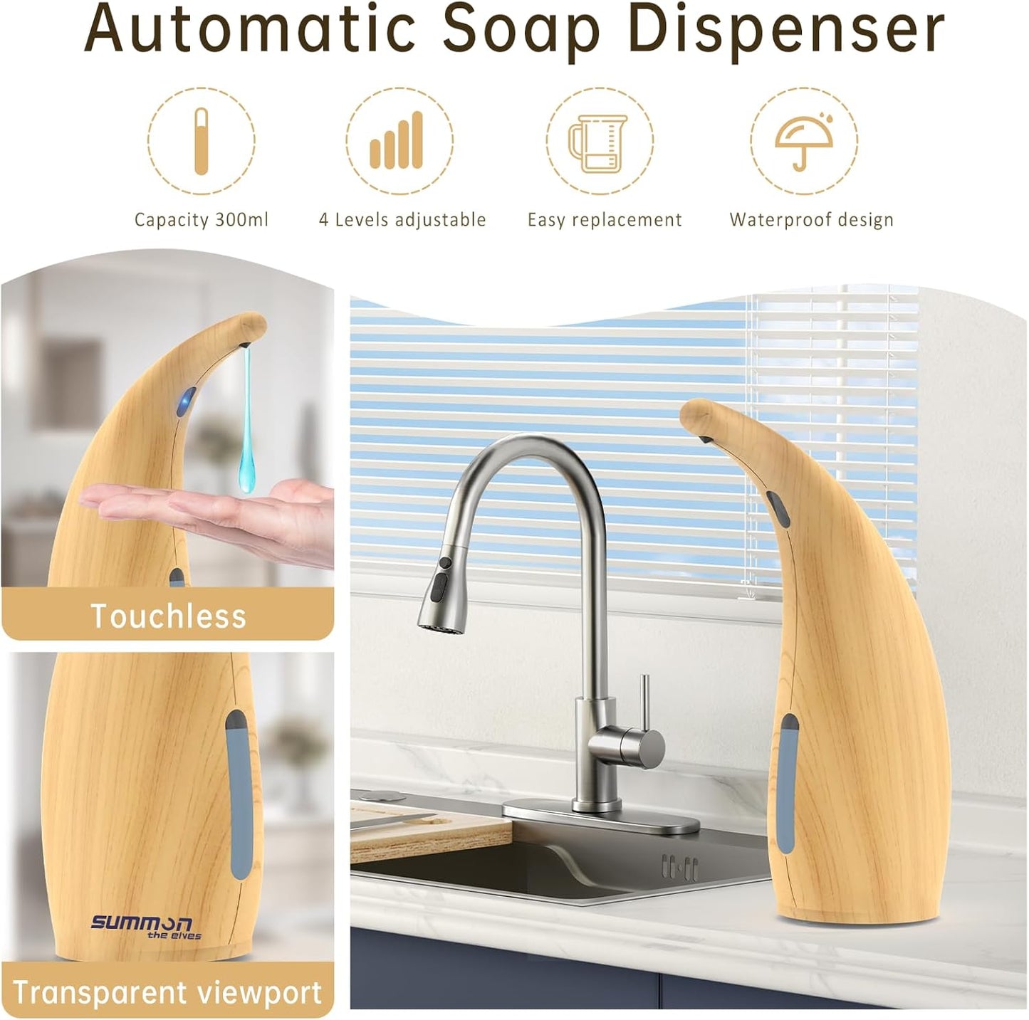 Automatic Liquid Soap Dispenser Touchless,400ML Hand & Dish Countertop Electric Dispenser with Sensor,4 Gear Adjustable Waterproof Battery Operated Kitchen Auto Soap Pump