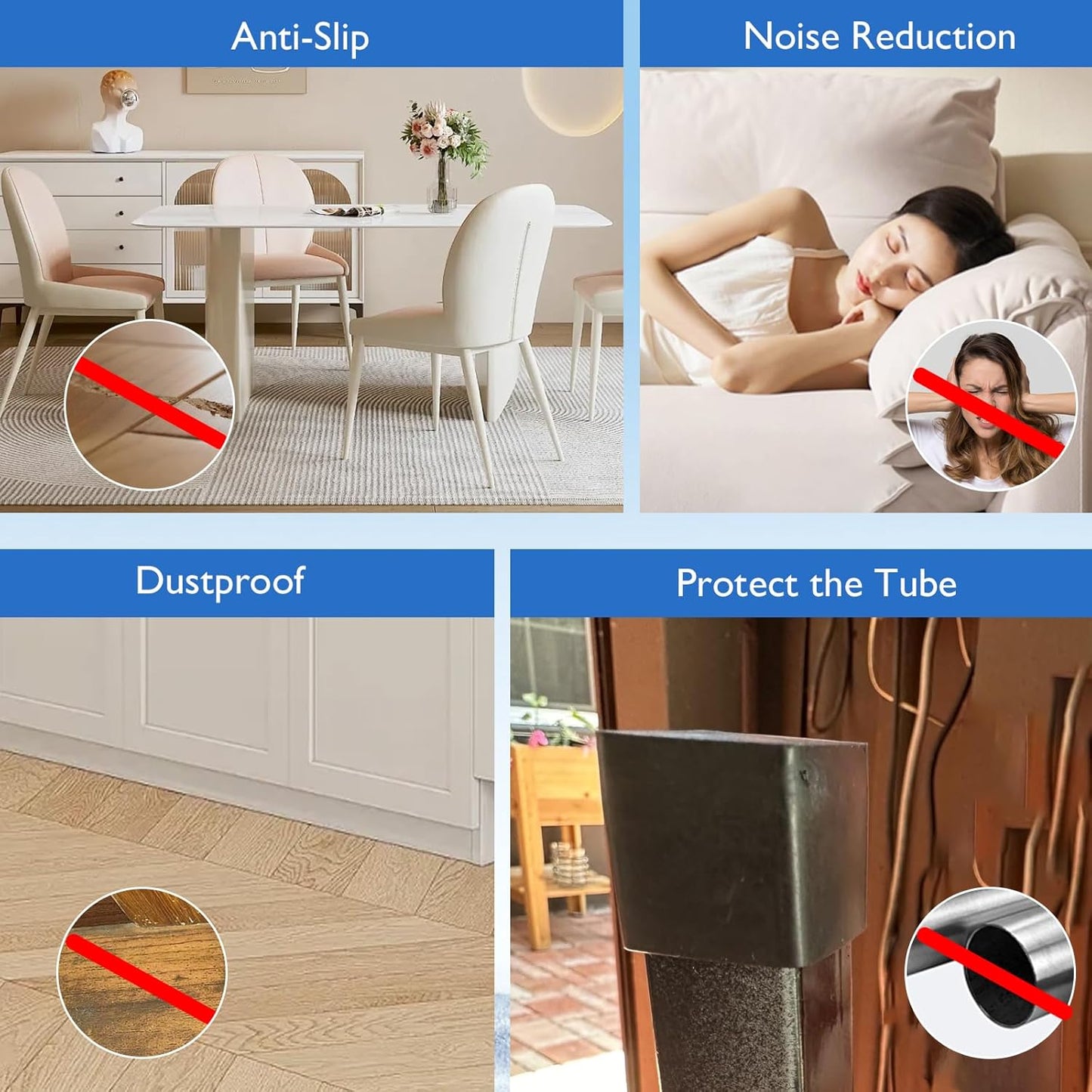 16 Pcs 3/4" x 3/4" Square Rubber Chair Leg Caps, PVC Table Leg Covers, Flexible & Anti-Slip Furniture Leg End Caps, Chair Leg Floor Protectors for Bar Stool Leg Patio Indoor, Black