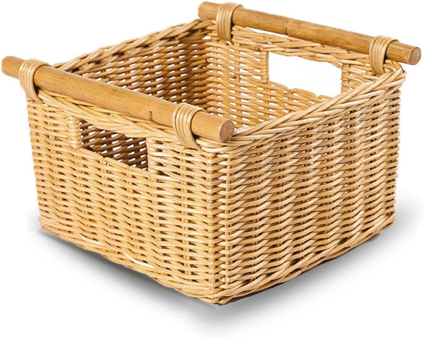 The Basket Lady Deep Pole Handle Wicker Storage Basket, Small, 11.5 in L x 11.5 in W x 8 in H, Sandstone