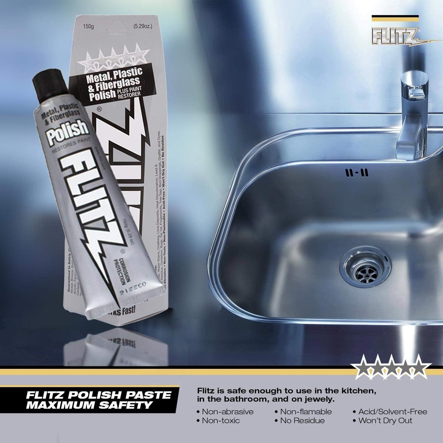 Flitz Multi-Purpose Metal Polish Paste - 5.29oz Tube of USA-Made Chrome Polish - Works on Stainless Steel, Aluminum, Plastic, Jewelry and Cars - Non-Abrasive Cleaner & Rust Remover (40 Pack)