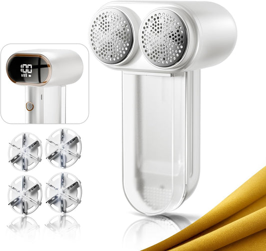 Dual-Head Fabric Shaver, Rechargeable Electric Lint Remover, 3-Speed Lint Shaver & 165ml Large Capacity Dust Box, Fuzz Remover for Wool, Coat, Couch, Furniture