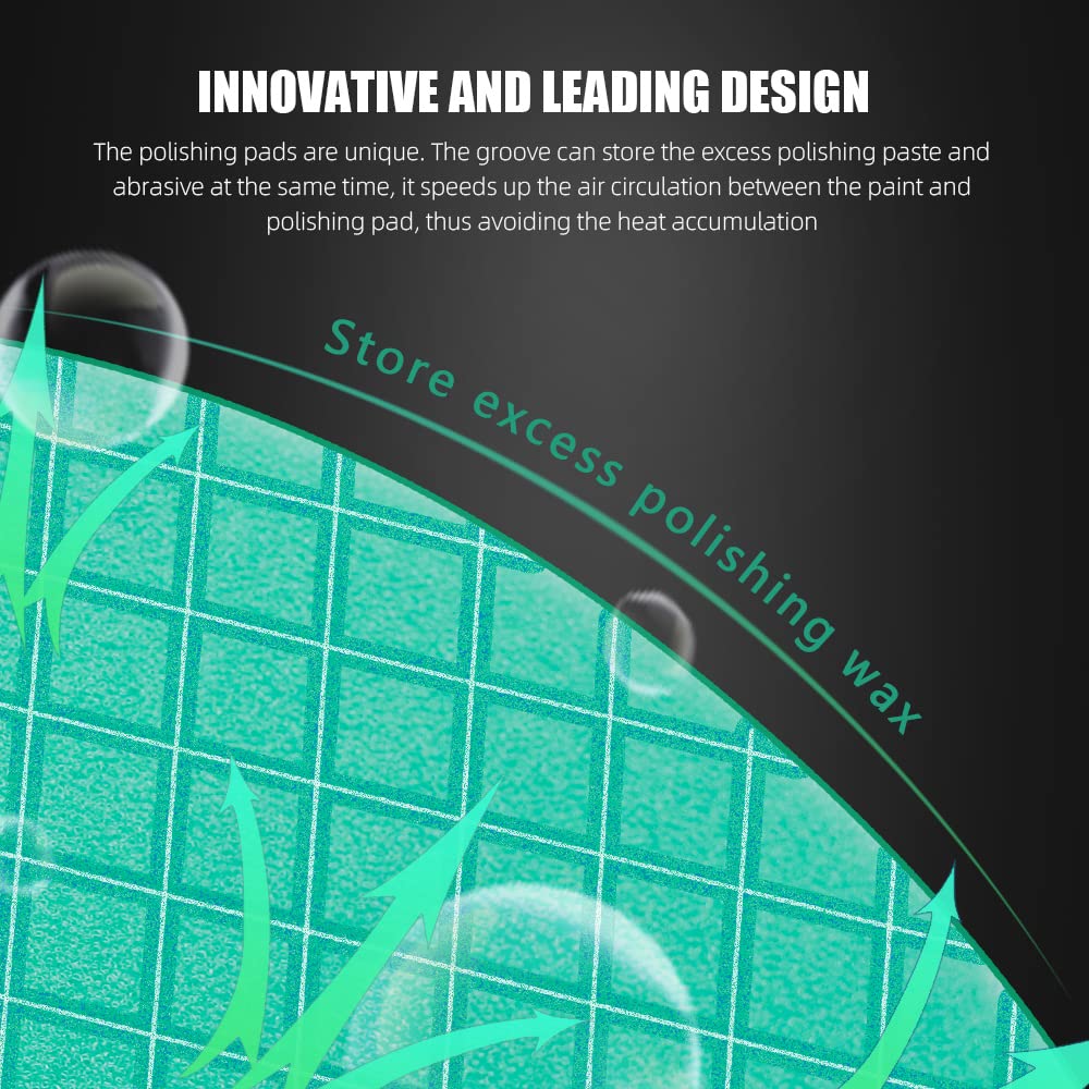 Green Heavy Cut Pad, 3Pc 5 Inch Buffing Polishing Pads for 125mm Backing Plate Compound Buffing Sponge for Car Buffer Polisher Compounding, Polishing and Waxing