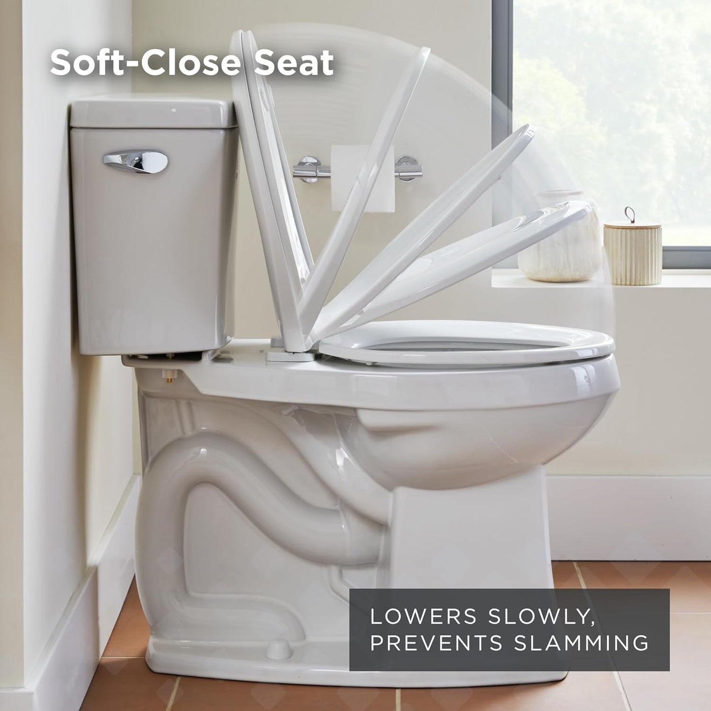 Gerber Universal Elongated Toilet Seat with Cover, Soft Close, Top Mount, Easy Install, Heavy-Duty Plastic, Adjustable Fit for Standard Elongated Toilets, Fade-Resistant, White G0099849