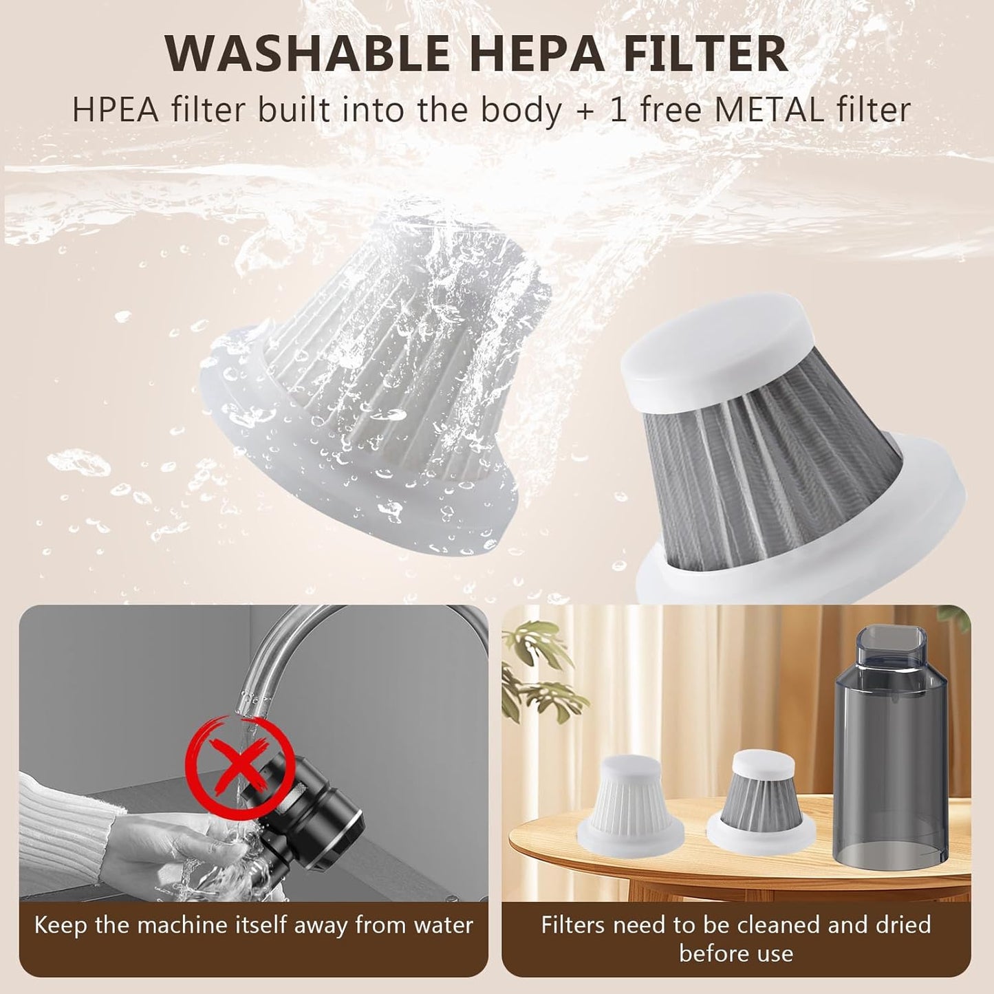 Handheld Vacuum Cordless 22000PA High Power Car Vacuum Cleaner with Brushless Motor 4-in-1 Portable Rechargeable Vacuum Air Blower Air Duster Pump for Car Home Pet Hair Office - Black