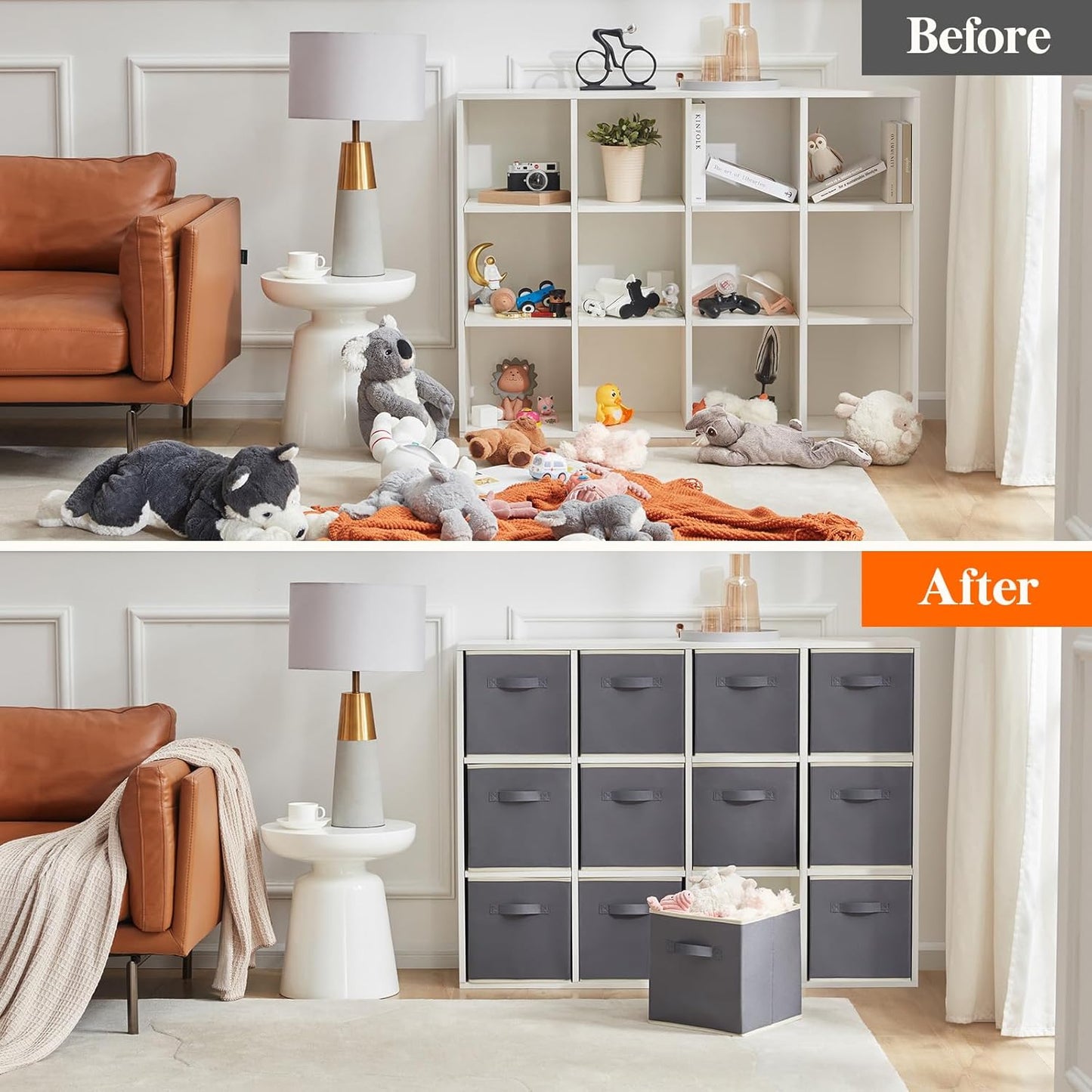 Lifewit 13 Inch Cube Storage Bins, 12 Packs Storage Cubes Foldable Decorative Fabric Storage Baskets for Organizing Home Organizers with Handles for Shelves, Closet, Grey