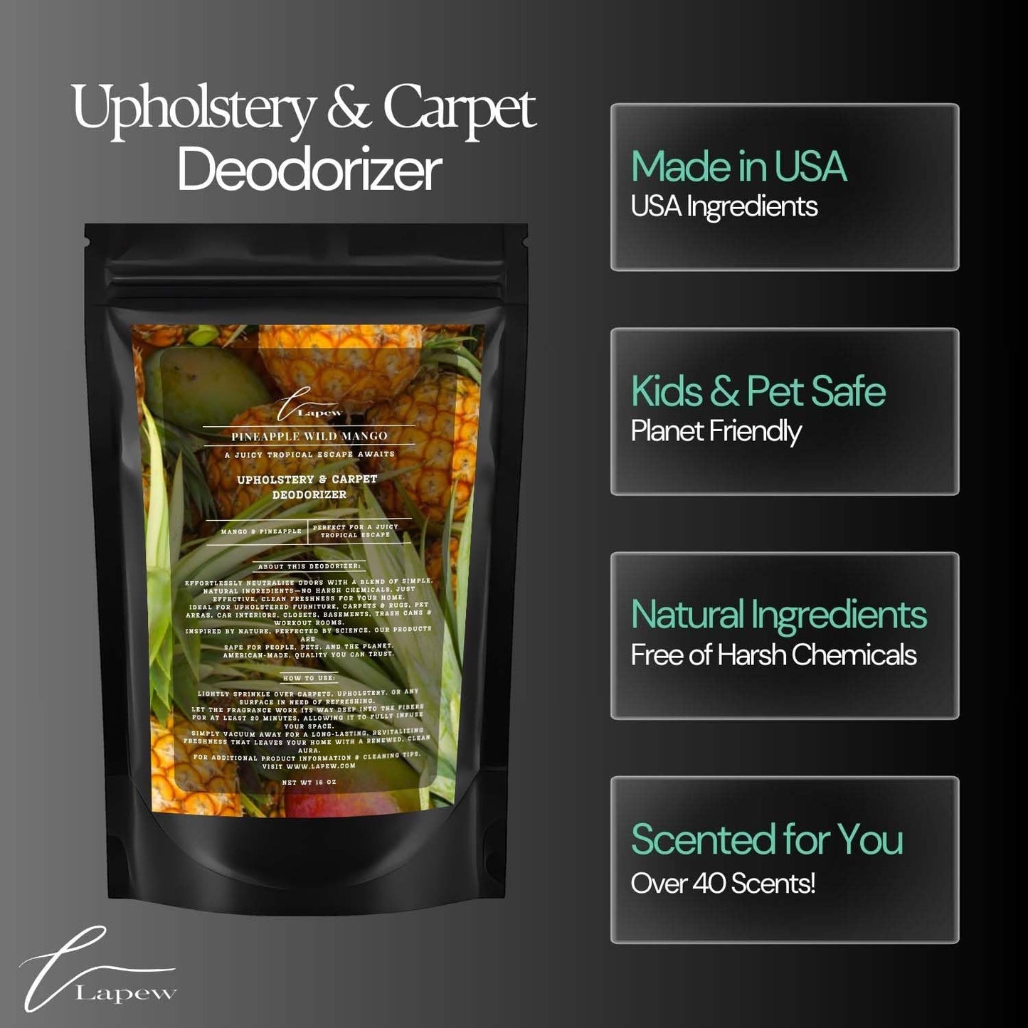 Pineapple Wild Mango Carpet Freshener Powder 16 oz | Powerful Odor Eliminator for Home | Upholstery Deodorizer | Carpet Deodorizer | Pet Urine | Cat Litter Box