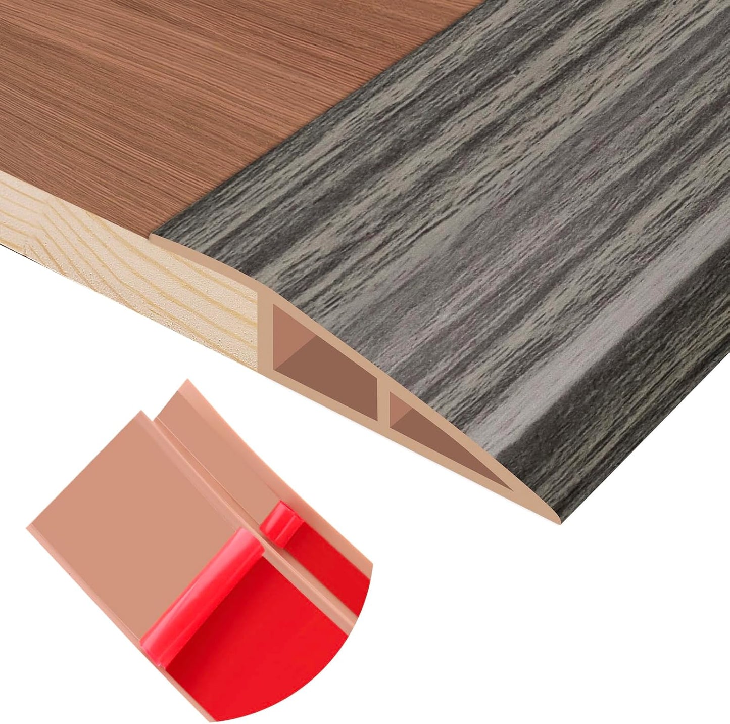 Floor Transition Strip Self Adhesive Vinyl Door Threshold for Doorways Carpet Edging Trim Overlap Edge Reducer for Laminate Floor, Carpet, Tile (Grayish Brown Wood Grain, 2/5" to 3/5", 10Ft)