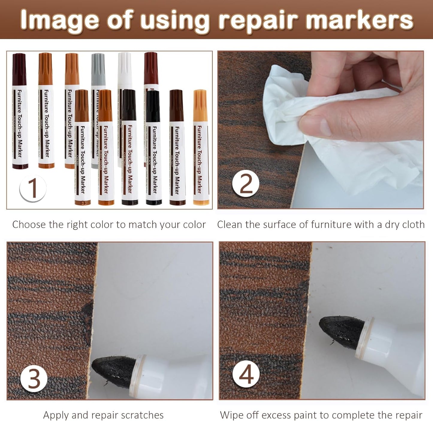 New Upgrade Furniture Pens for Touch Up, 12 Colors Wood Scratch Repair Markers, Professional Repair Tools for Stains, Scratches, Wood Floors, Tables, Bedposts