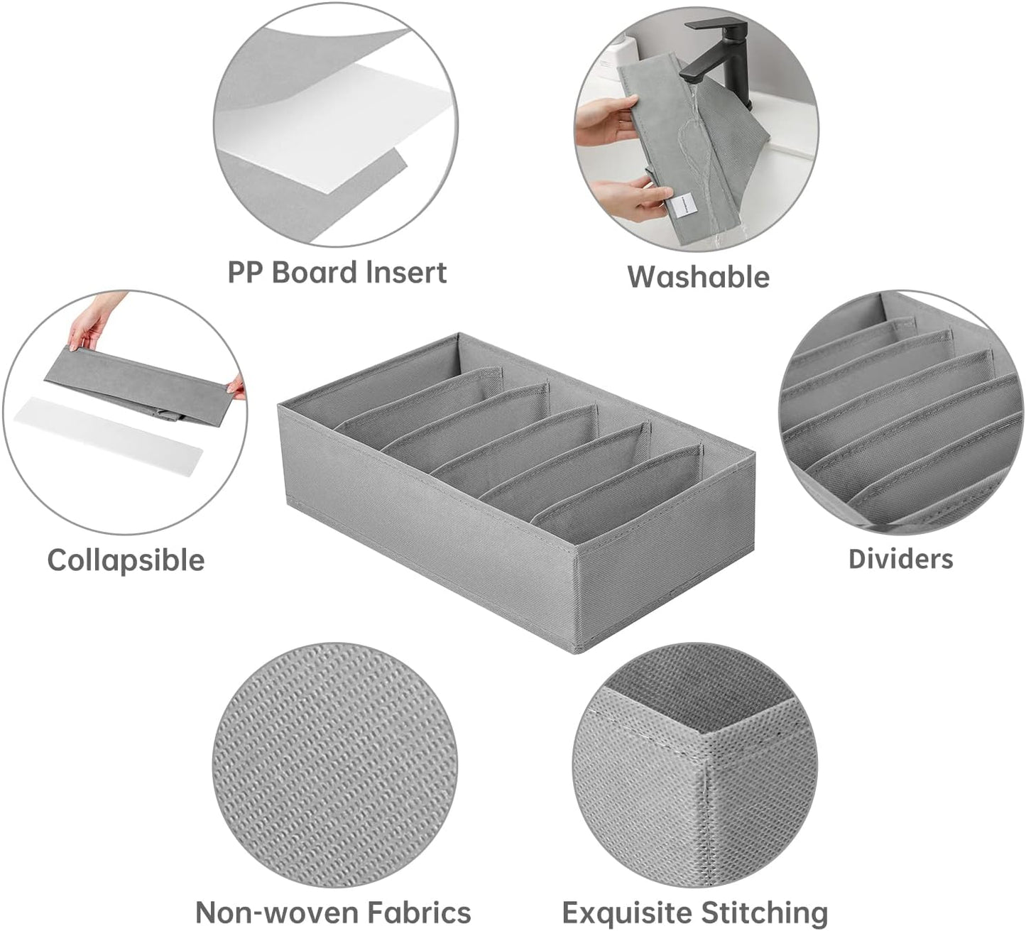 4 Packs T-shirt Drawer Organizers for Clothing,6 Grids Compartment Wardrobe Storage Box, Washable Clothes Organizer for Folded Clothes, T-shirt, Legging, Silk Scarve