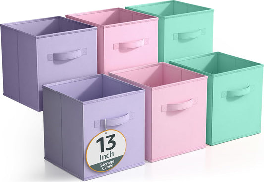 Sorbus Fabric Storage Cubes - 6 Foldable Storage Bins for Organizing Pantry, Cubbies, Toy Box - Clothes Storage & Closet Organizer - 13 Inch Collapsible Cube Baskets for Shelves with Handle