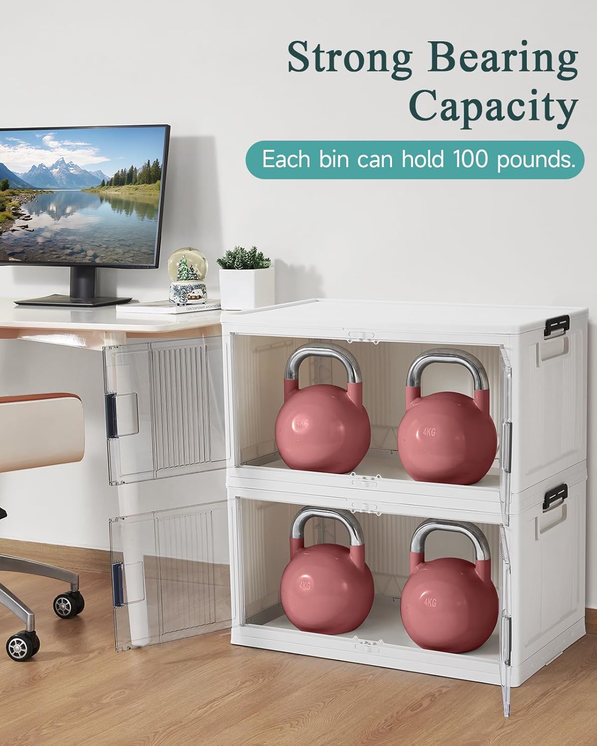 OlarHike 97QT Stackable Storage Bins with Lids - Folding Storage Box with Doors and Wheels, Collapsible Plastic Storage Drawers for Closets, 3 Pack Cubes