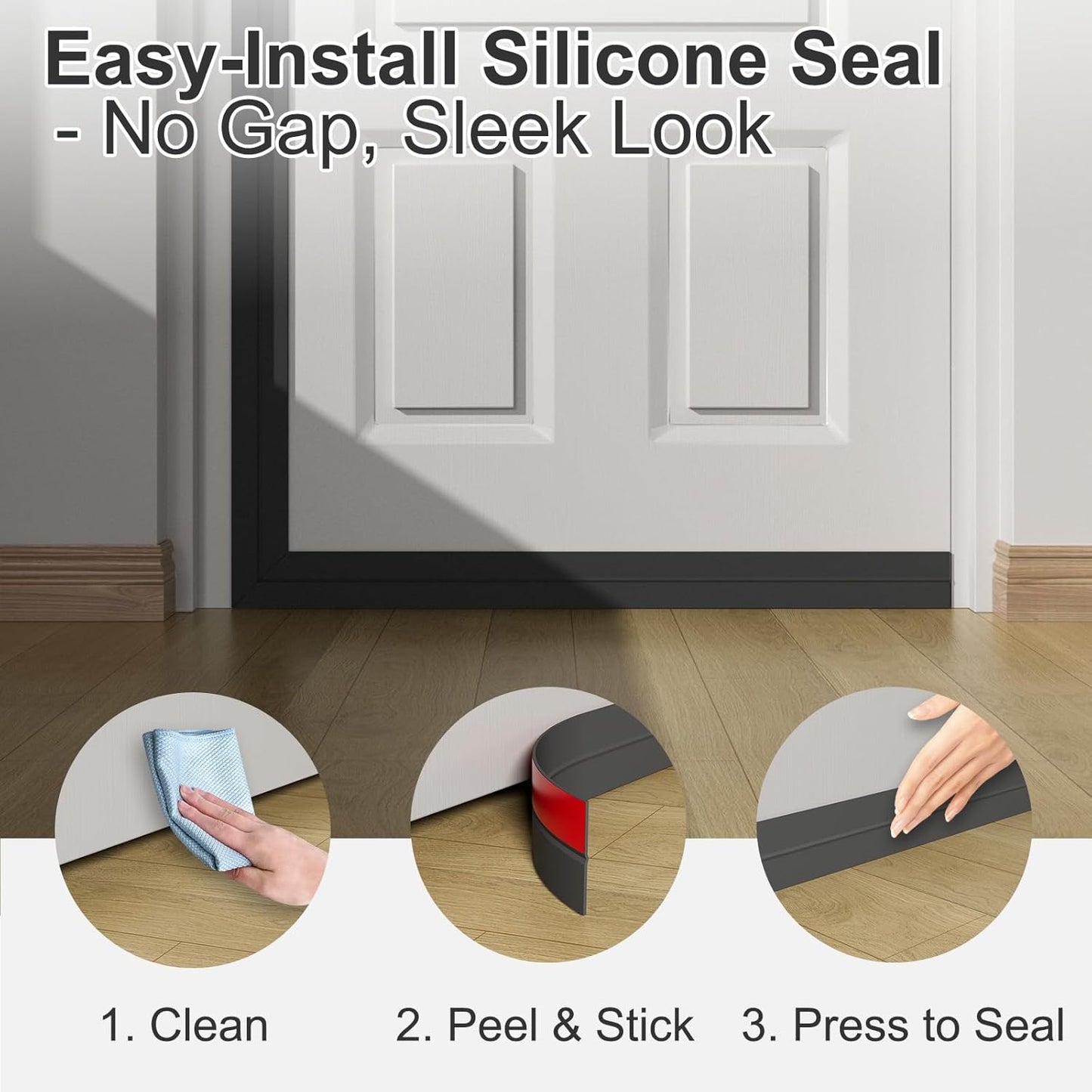 Heavy-Duty 10 ft x 3 in Weather Stripping, Extra Thick 2mm Door Draft Stopper Silicone Seal Strip for House and Glass Shower Doors for Collision and Side Gaps of Door and Windows, Black