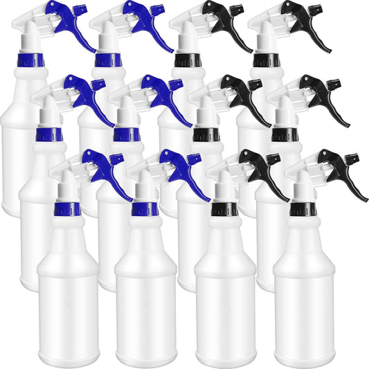 Eccliy 12 Pcs 16 Oz Plastic Spray Bottle, Adjustable Empty Reusable Sprayer for Cleaning, Planting, Water, Bathroom and Kitchen, BBQ, Commercial and Residential(Blue, Black,Original)