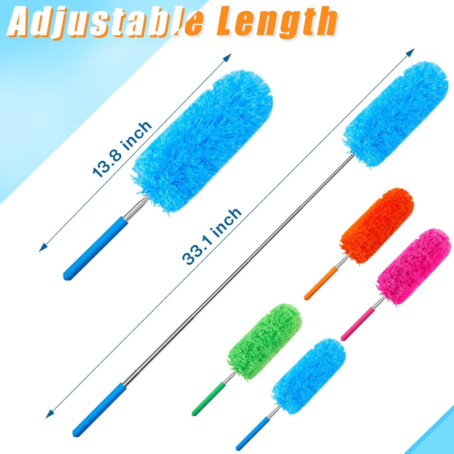 Tanlade 12 Pcs Microfiber Feather Duster for Cleaning 13-31 Inch Extendable Cobweb Dusters Ceiling Fan Duster Washable Bendable Tool for Office Car Window Furniture (Stylish Color)