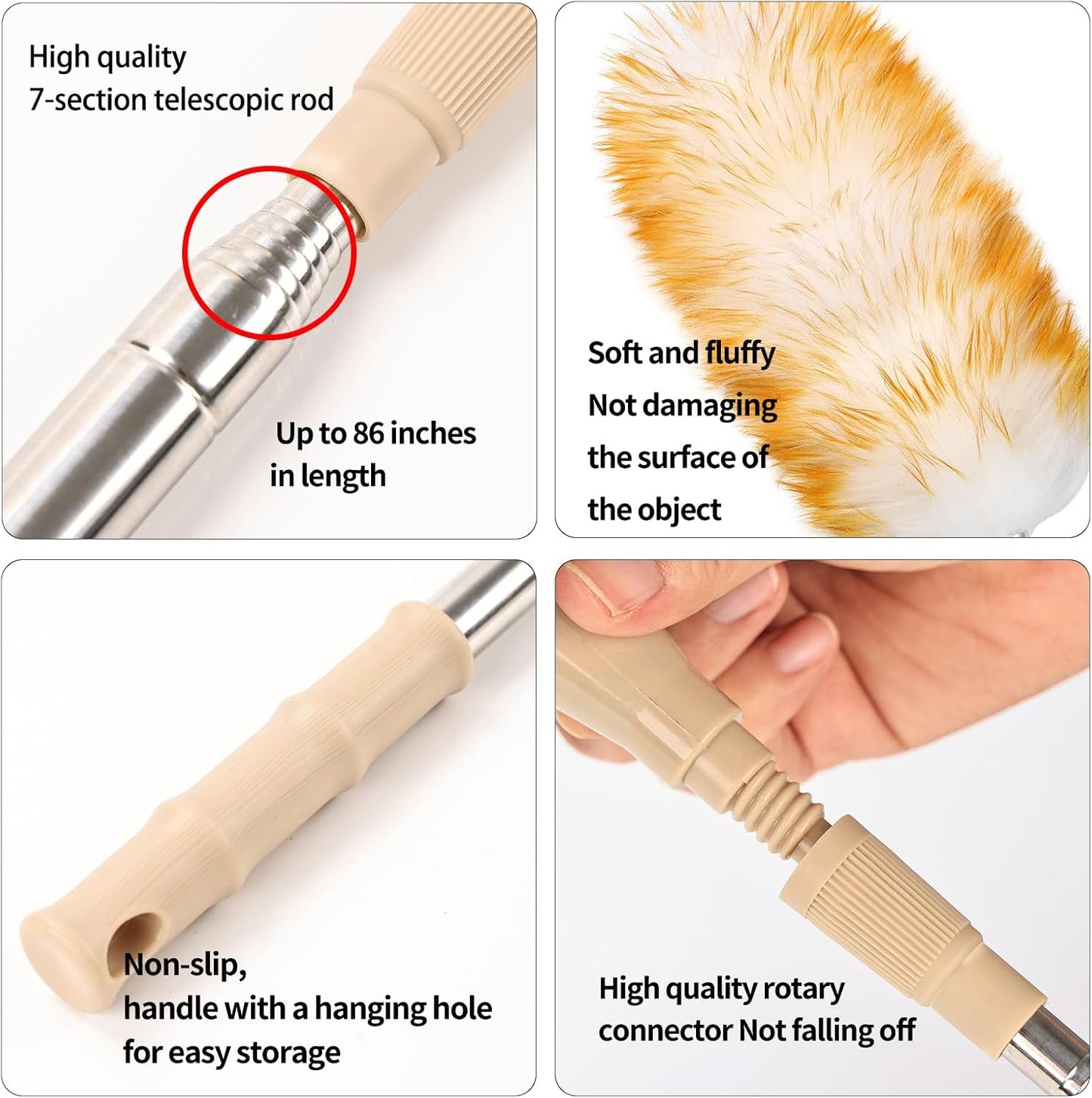 Extendable Cleaning Duster,Extra-Long Telescoping Feather Dusters with Stainless Steel Extension Pole Up to 100" for Cleaning High Ceiling Fan, High Ceilings,Furniture