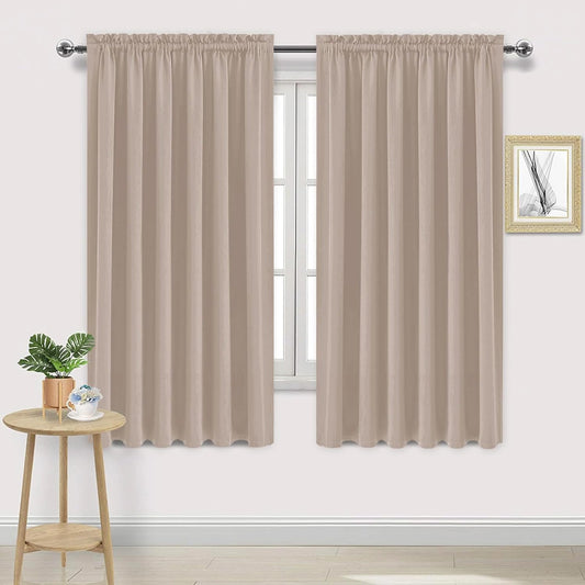 DWCN Blackout Curtains for Living Room Thermal Insulated, Energy Saving & Noise Reducing Bedroom Curtains, Camel, W 70x L 63 Inch, Set of 2 Rod Pocket Curtain Panels