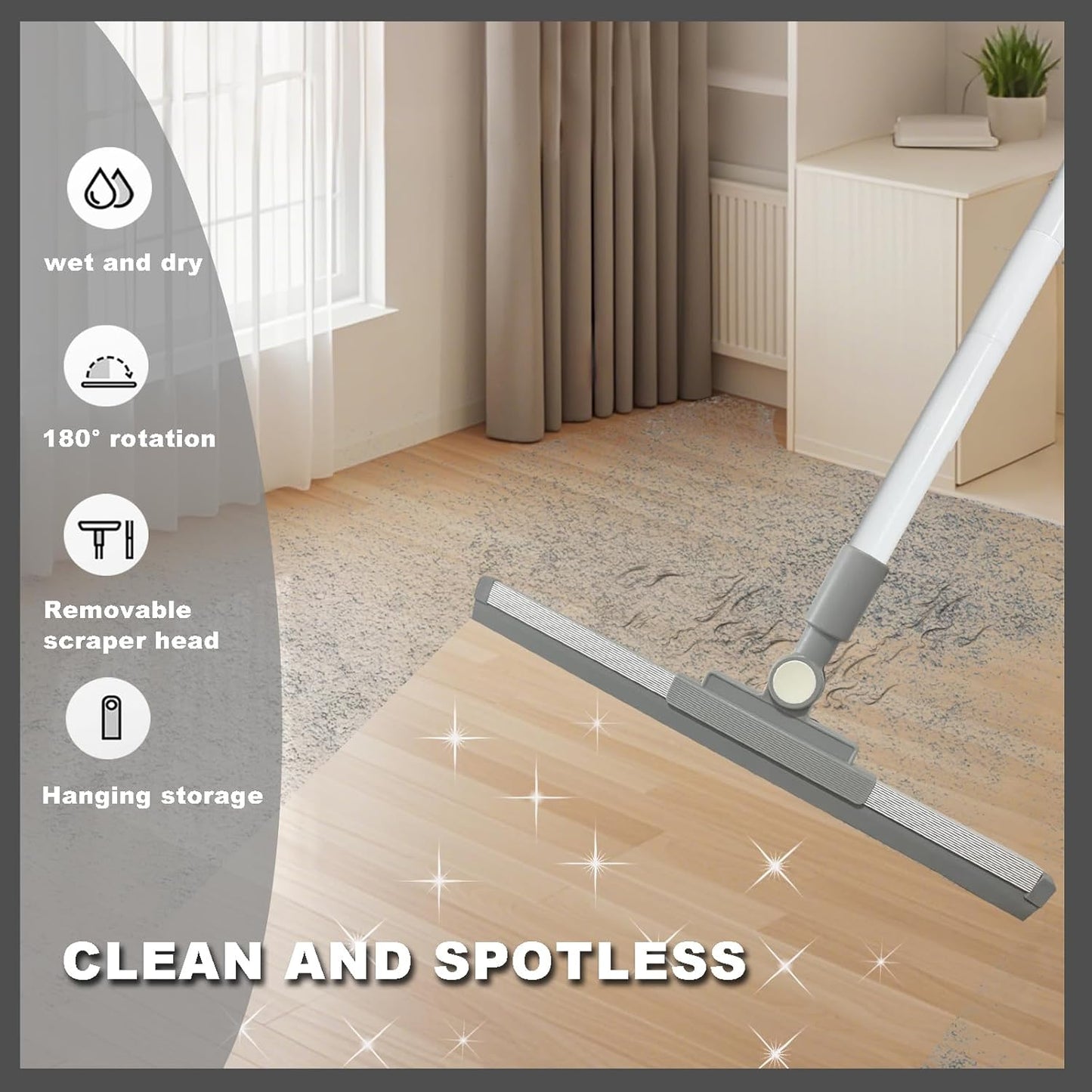 Squeegee Broom for Floor Shower Squeegee with Long Handle Rubber Wiper for Bathroom Tile Shower Glass Car Window Deck Patio Cleaning