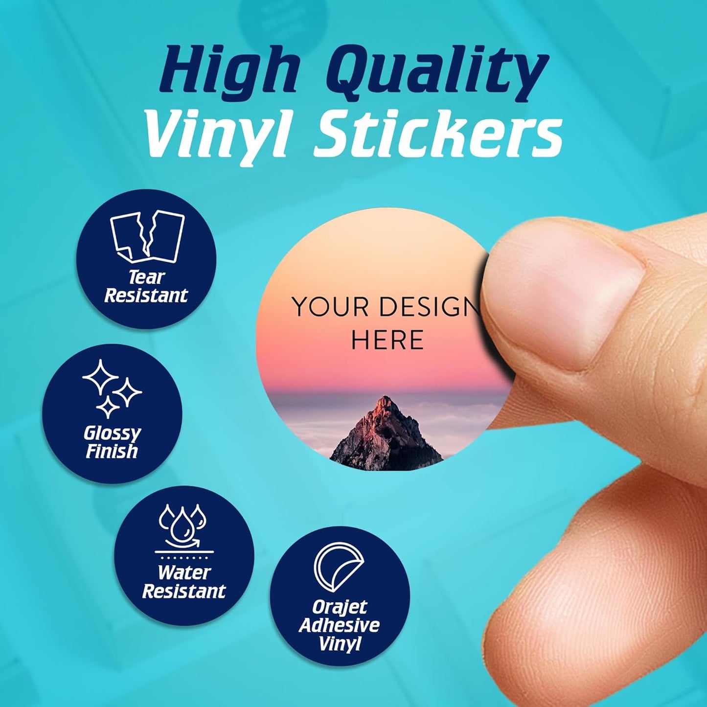 100 Custom Vinyl Stickers - Upload Your own Image, Text, Design, Logo - Personalized Logo Labels for Handmade, Packaging, Bottle, Jars, Candle, Brand Stickers (Mountain, 1x1)
