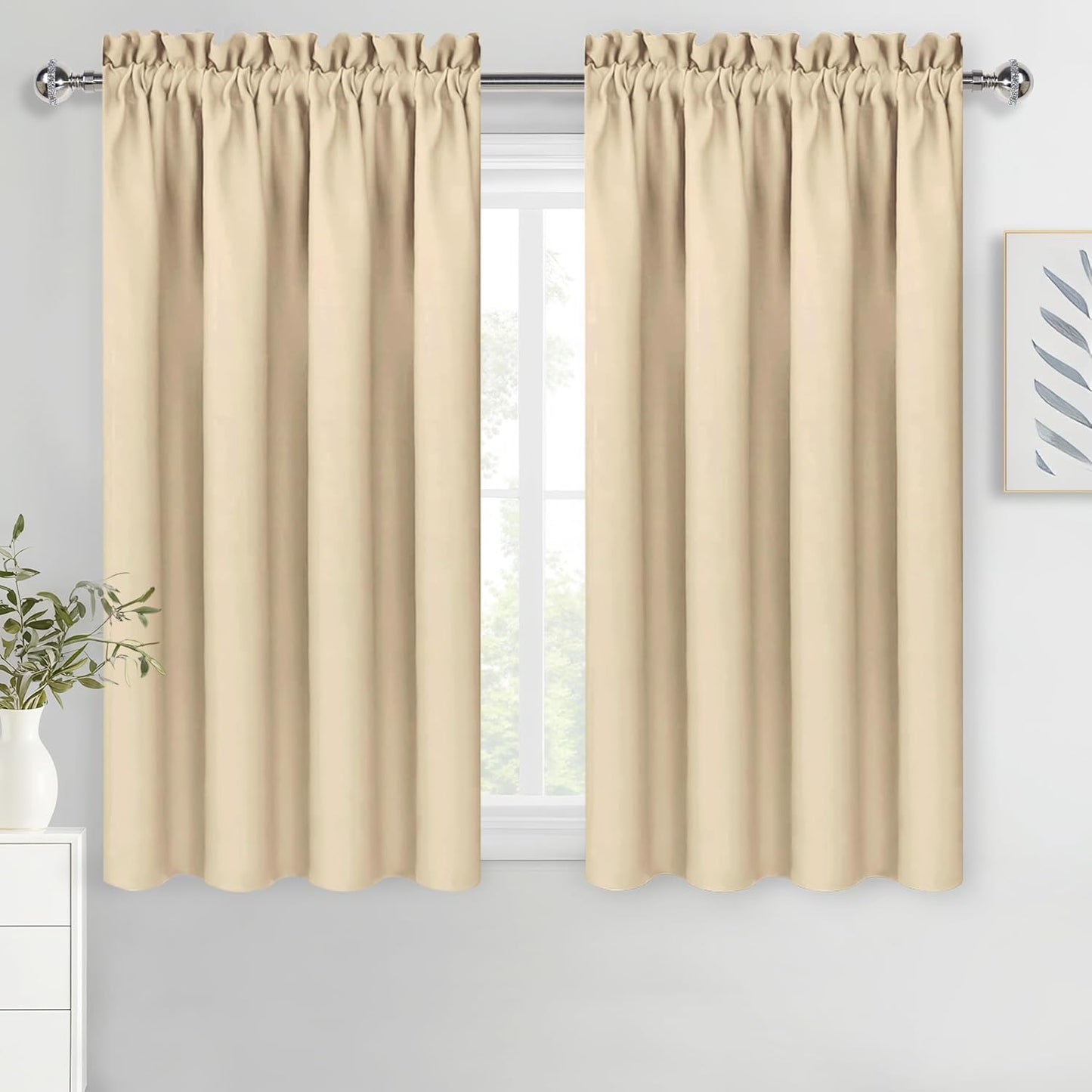 DWCN Beige Blackout Curtains for Bedroom – Rod Pocket Thermal Insulated Energy Saving Drapes for Living Room and Bedroom, W 42 x L 54 Inch, 2 Panels