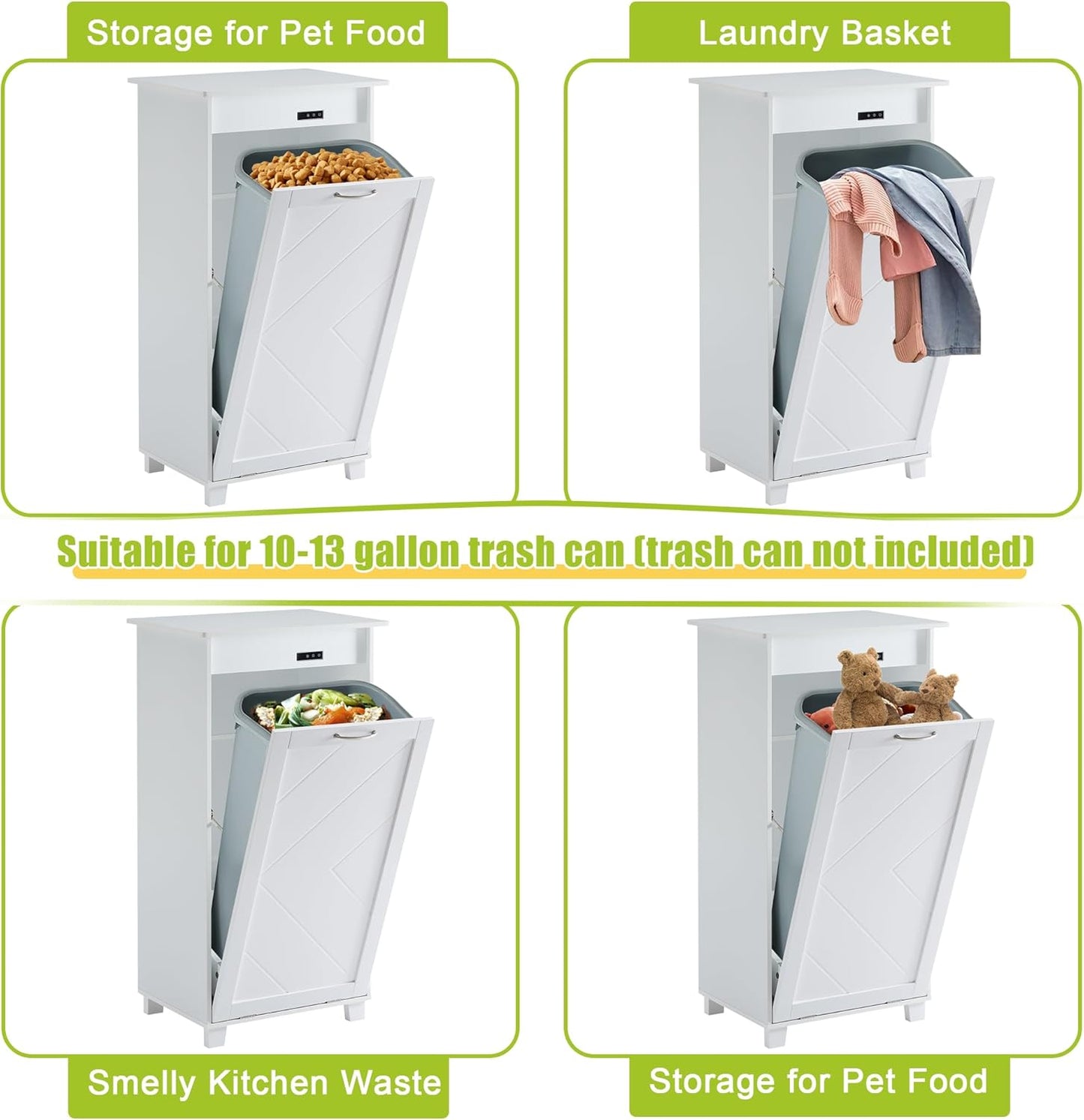 VECELO Tilt Out Kitchen Trash Bin Cabinet, Dog Proof Garbage Can with Wood Holder Free Standing Recycling, Pure White