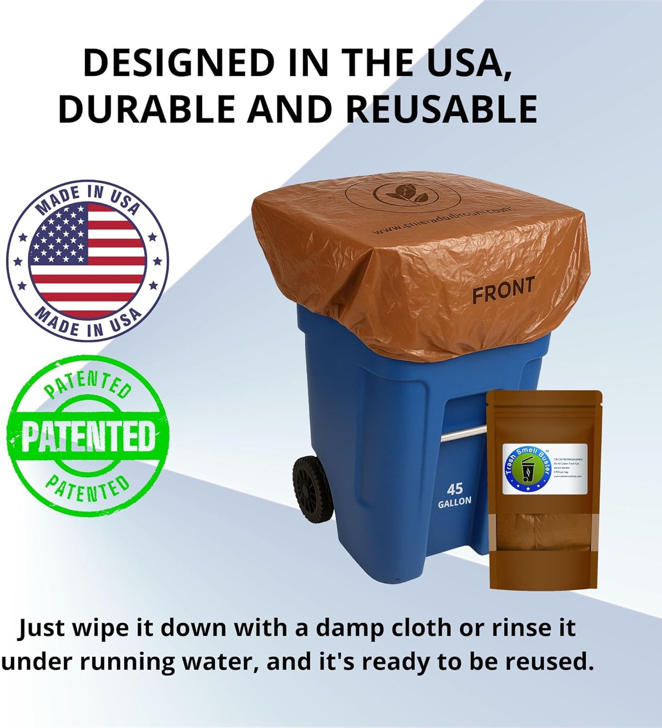 Trash Can Cover Biodegradable Odor Eliminating Bag with Elastic Band Lemon Scented Durable Chemical Free 45 Gallon 3 Pack