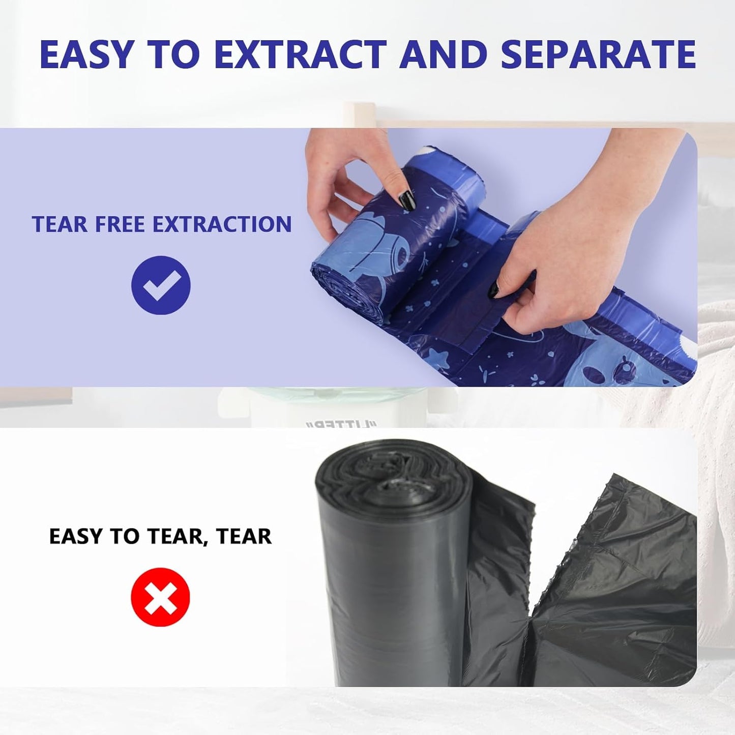 VOK 8 Gallon Trash Bags Drawstring, Medium Trash Bags for Office, Kitchen, Bedroom Trash Cans, Colored Portable Sturdy Garbage Bags 8 Gallon with Cute Cow Printed, 60 Counts