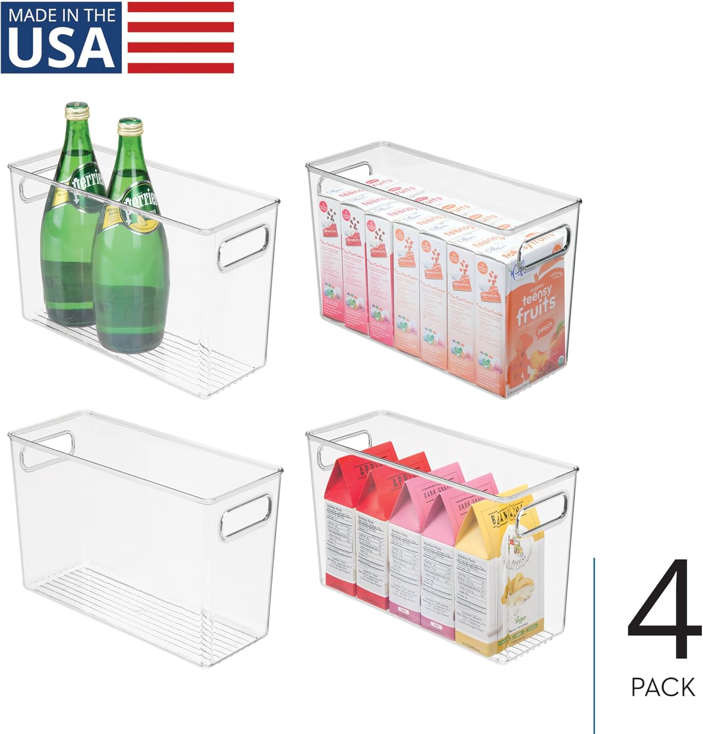 iDesign Tall Plastic Storage Bin with Handles for Fridge or Freezer - Set of 4 - Clear - Made in USA