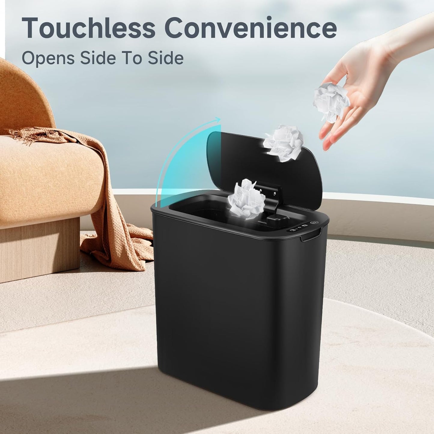 TIPGO 5 Gallon Motion Senor Bathroom Trash Can with Lid, Automatic Garbage Can Touchless, Smart Plastic Waste Basket for Narrow Spaces, Bathroom, Office, Bedroom, Living Room (Black)