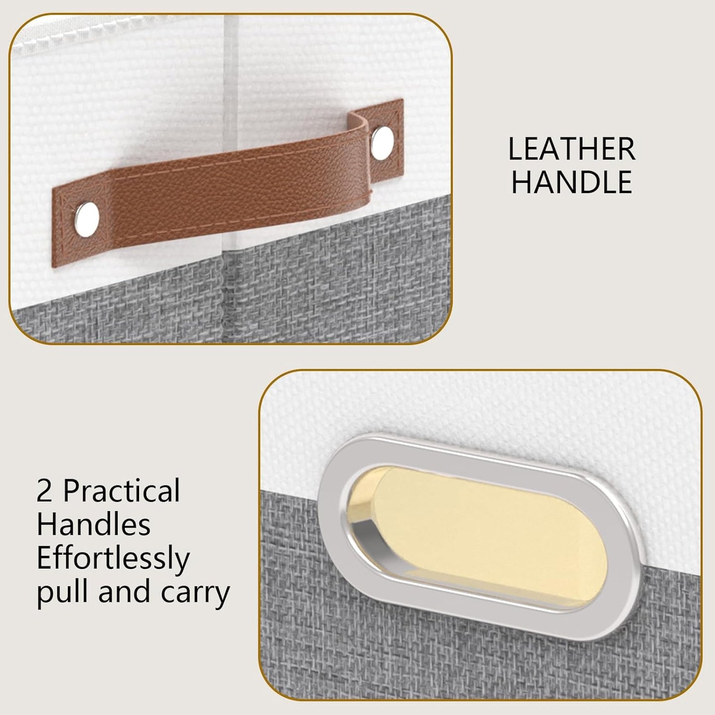 Yawinhe Fabric Storage Baskets, Foldable Closet Organizer for Shelves, Large Boxes with 3 Handles, Canvas Bins for Clothes, White/Grey, 12.99''Lx9.05''Wx7.87''H, 6-Pack