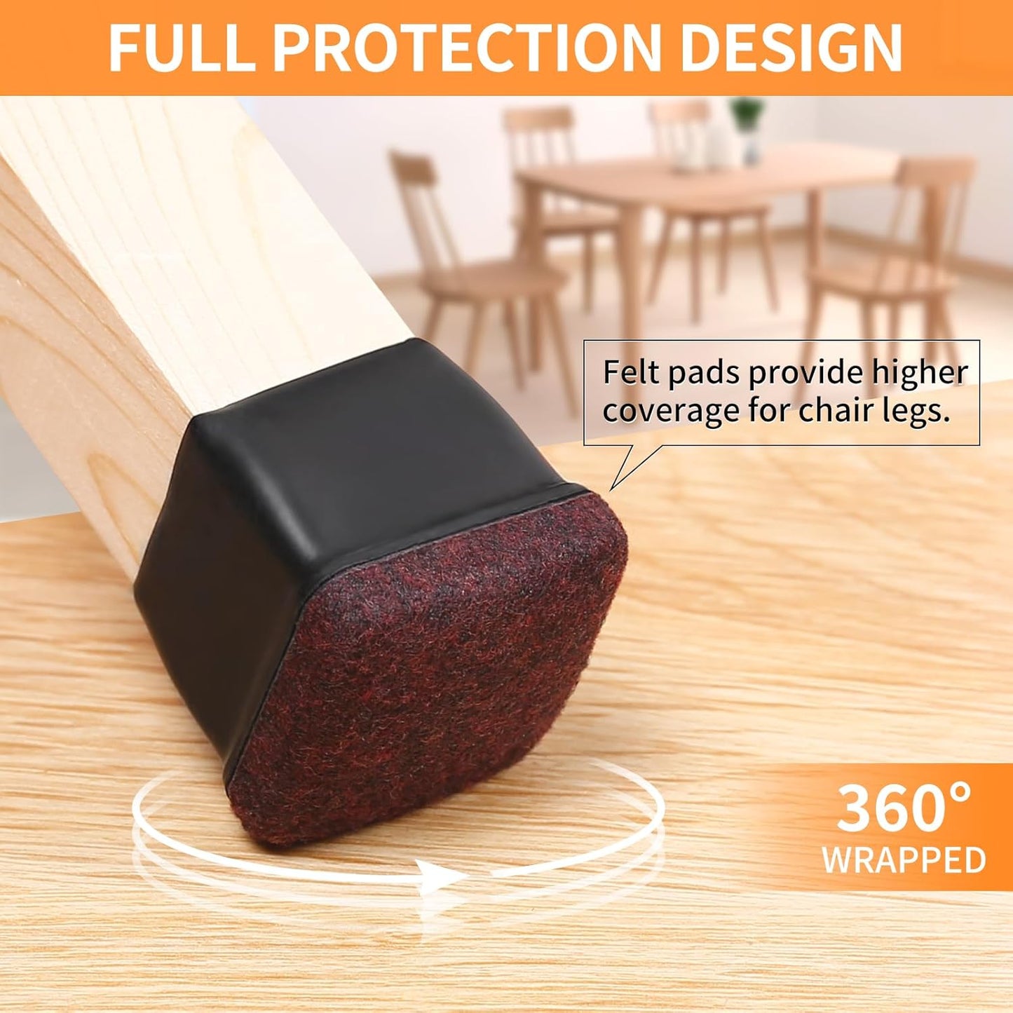 Ezprotekt 8 Pcs Extra Large Square Chair Leg Floor Protectors, Silicone Felt Furniture Pads for Hardwood Floor, Dining Table Bar Stool Leg Protectors Leg Cups Covers (XL Fit: 1.5" - 2", Black)