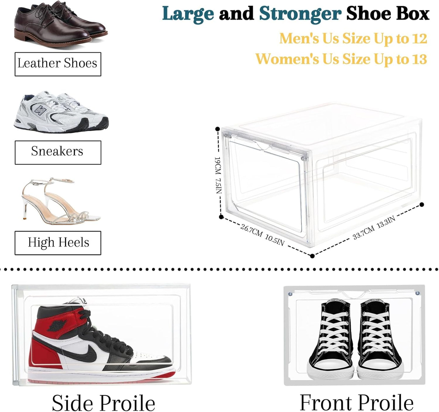 8 Pack Shoes Box Display Case Thicken Shoe Organizer Stackable Boxes for Closet Space-Saving Shoe Rack, Size 13 Clear