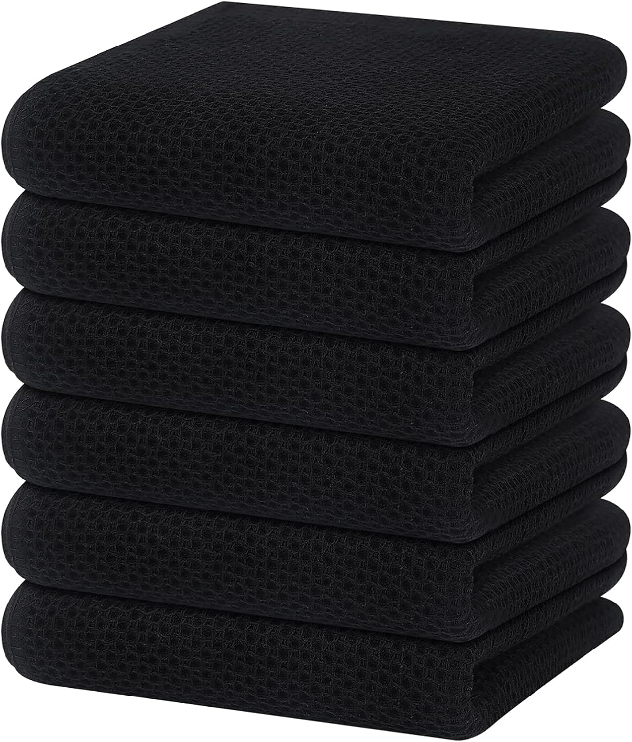 Homaxy 100% Cotton Waffle Weave Kitchen Dish Towels, Ultra Soft Absorbent Quick Drying Cleaning Towel, 13 x 28 Inches, 6-Pack, Black