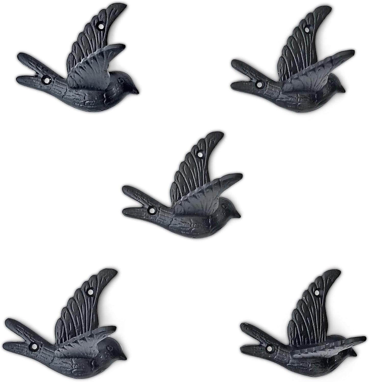 Ambipolar 5-Pack Bird Flying Style Coat Hooks, Vintage Black Hooks for Coats, Hats, and More, Sturdy Cast Iron Construction, Rustic Farmhouse Theme, Easy Installation Versatile and Durable