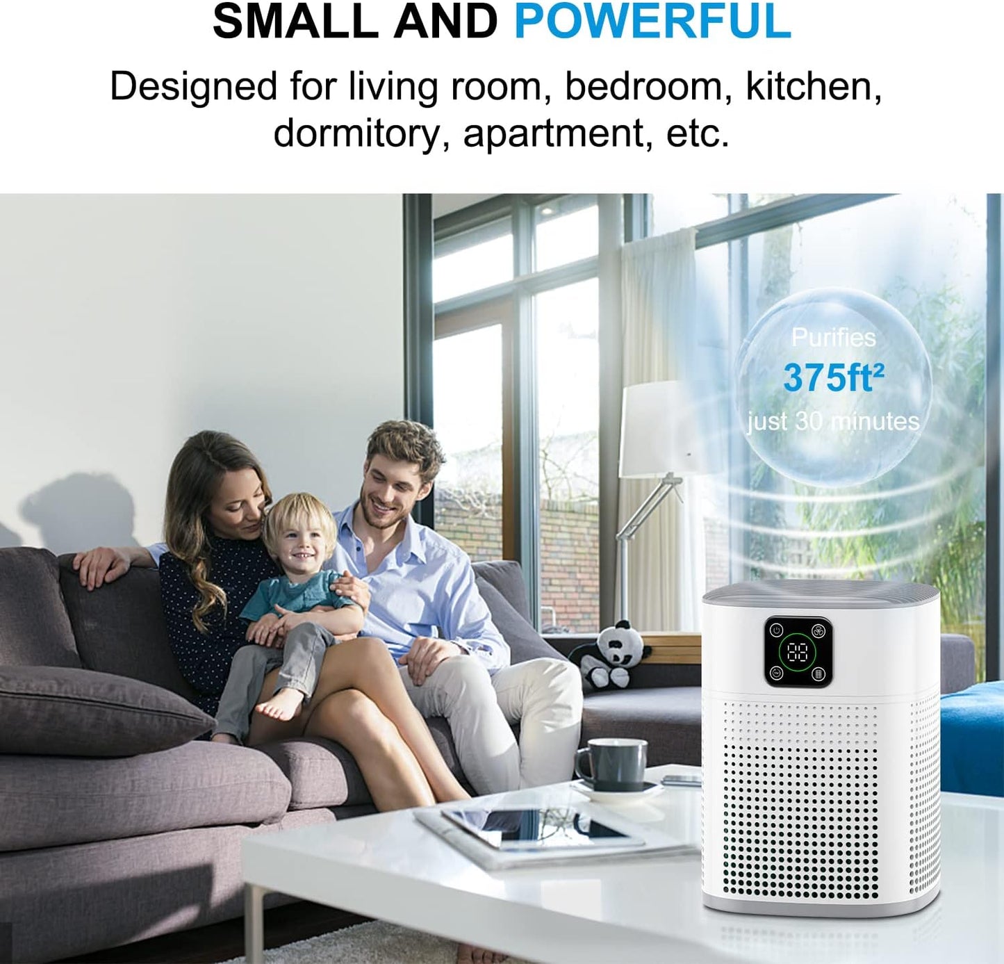 Air Purifiers for Bedroom, Honeyuan H13 HEPA Air Purifier for Home Large Room 600 sqft, Air purifiers with 360°Air Intake, 3 Fan Speeds, 3-Stage Filtration, White