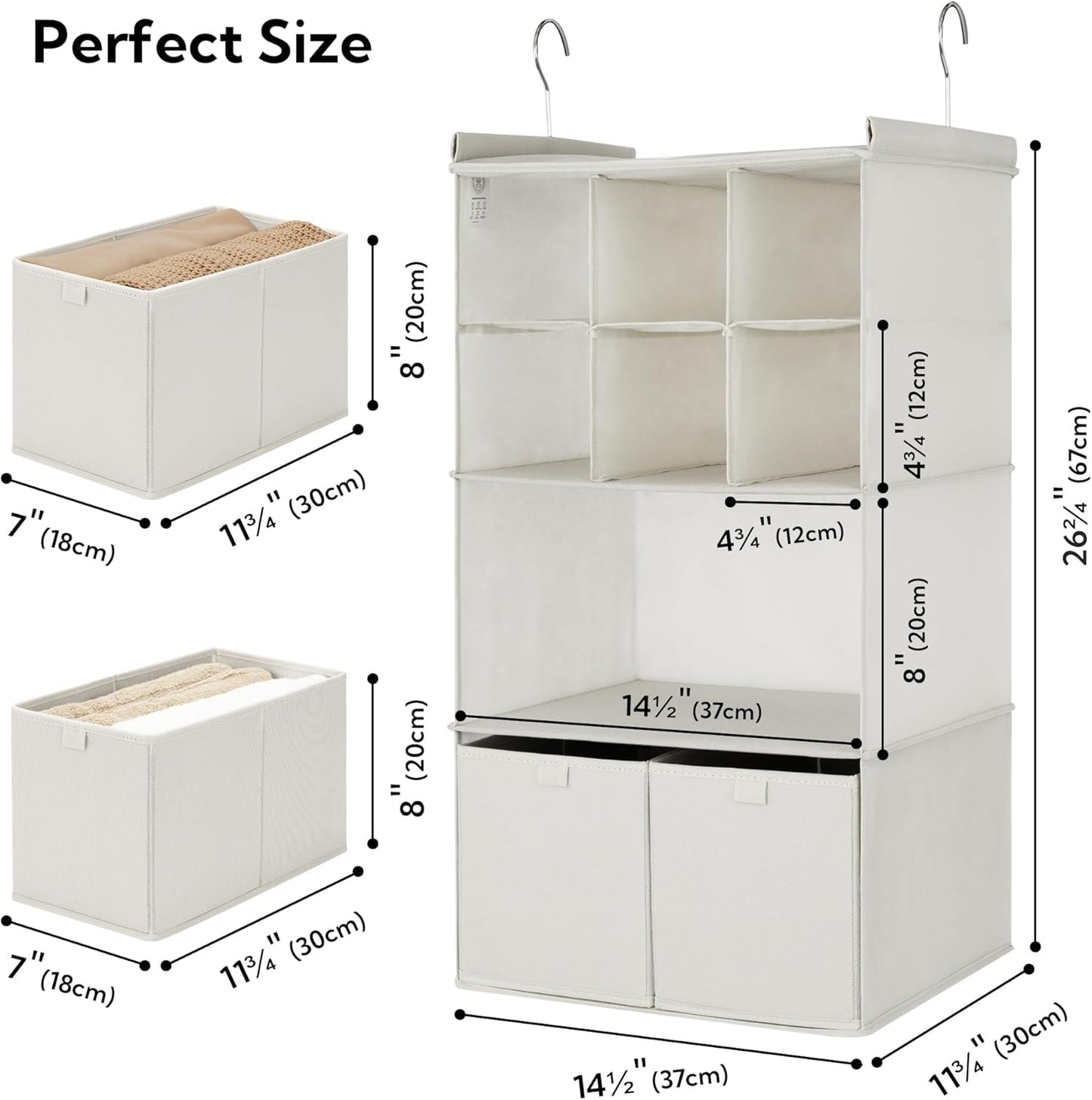 GRANNY SAYS Hanging Closet Organizer with Drawers, 4 Shelf Dividers Closet Hanging Organizer, Foldable Hanging Shelves for Clothes Organizer, Small Closet Organizers and Storage, Beige