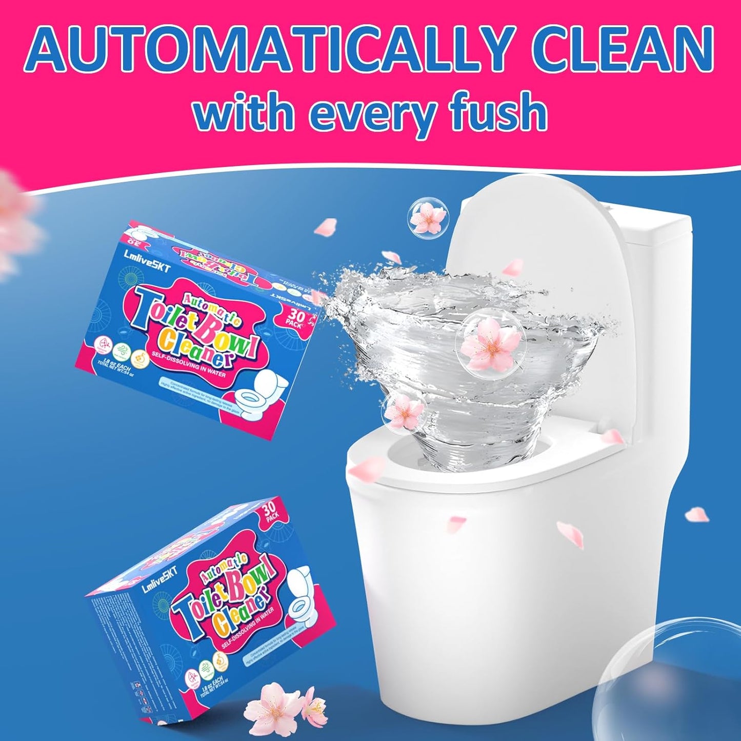 Automatic Toilet Bowl Cleaner Tablets, 30-Pack Long-Lasting Toilet Tank Cleaner for Bathroom, Blue Water Freshener, Prevents Stains & Odor, Safe for All Toilets (30, Blue and yellow)